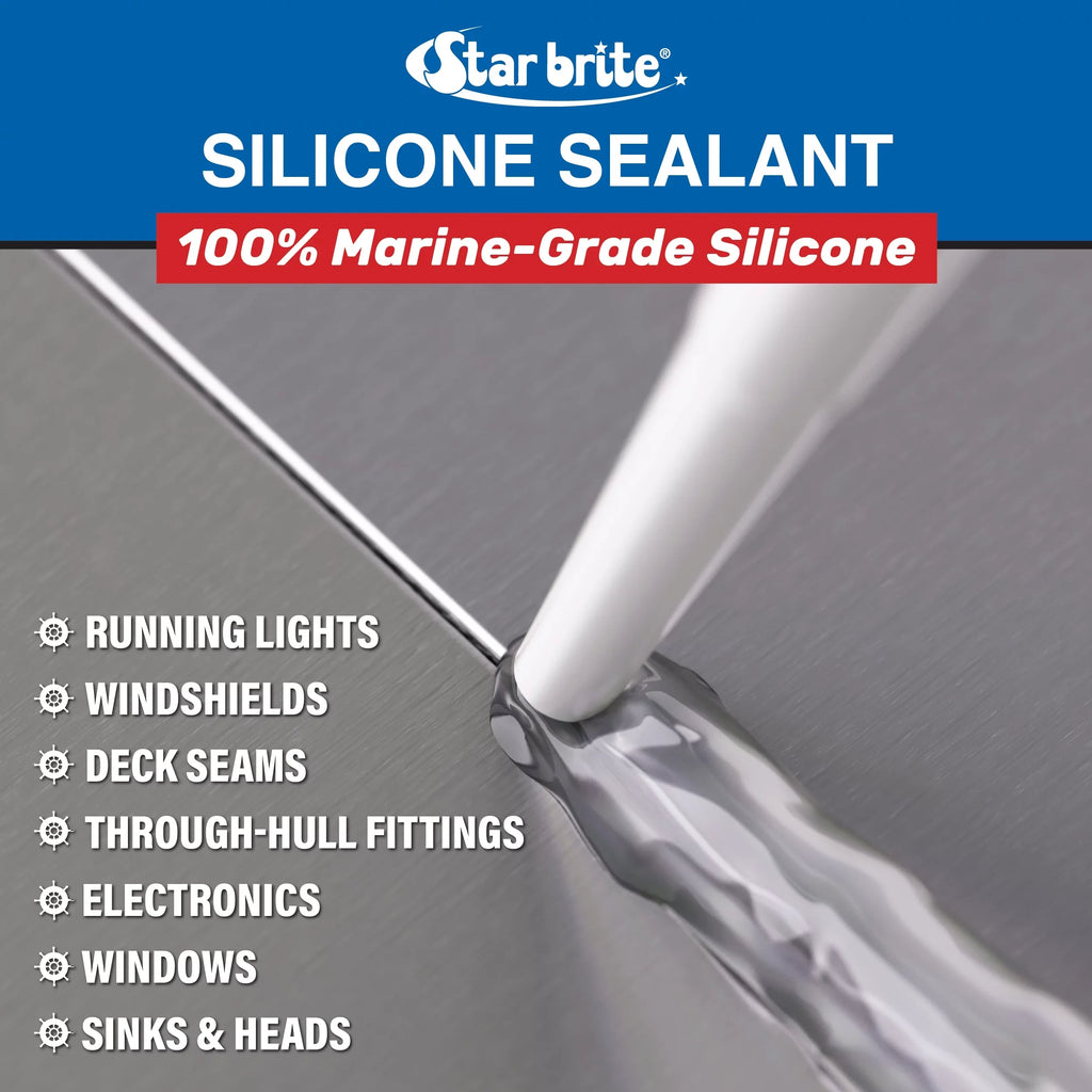 STAR BRITE Marine Silicone Sealant - Clear, 10.1 Oz Cartridge, Waterproof, Strong UV Durable for Fiberglass, Metal, Wood, Glass, Ceramic & More (082122)