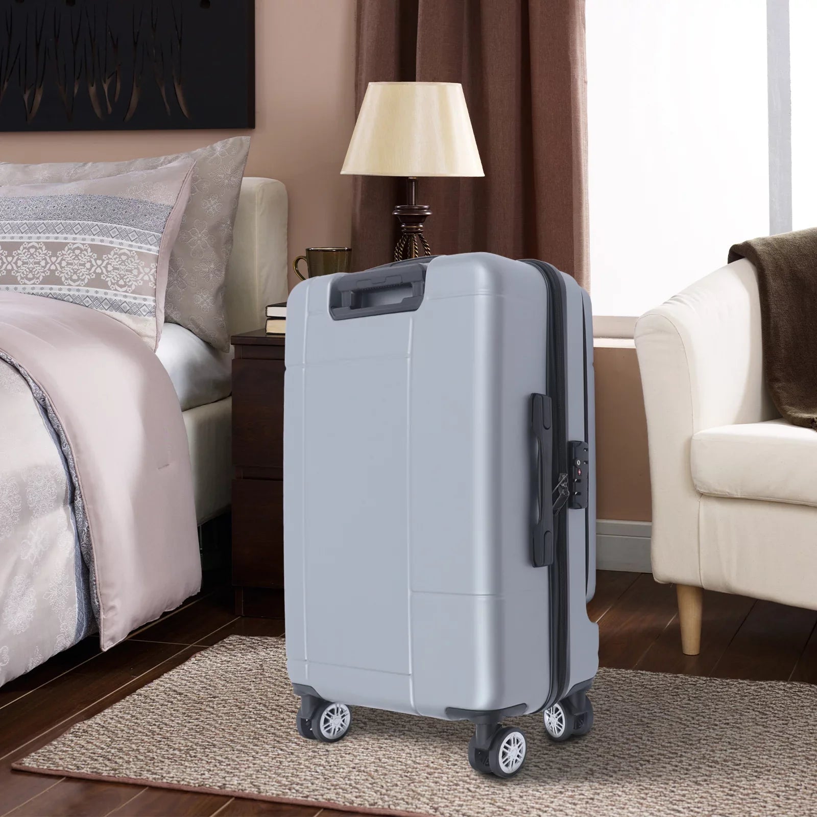 Wuzstar 24" Traveling Luggage PC+ABS Luggage Bags with TSA Lock Long-lasting Spinner Wheels Hardside Carry On Suitcase , Silver