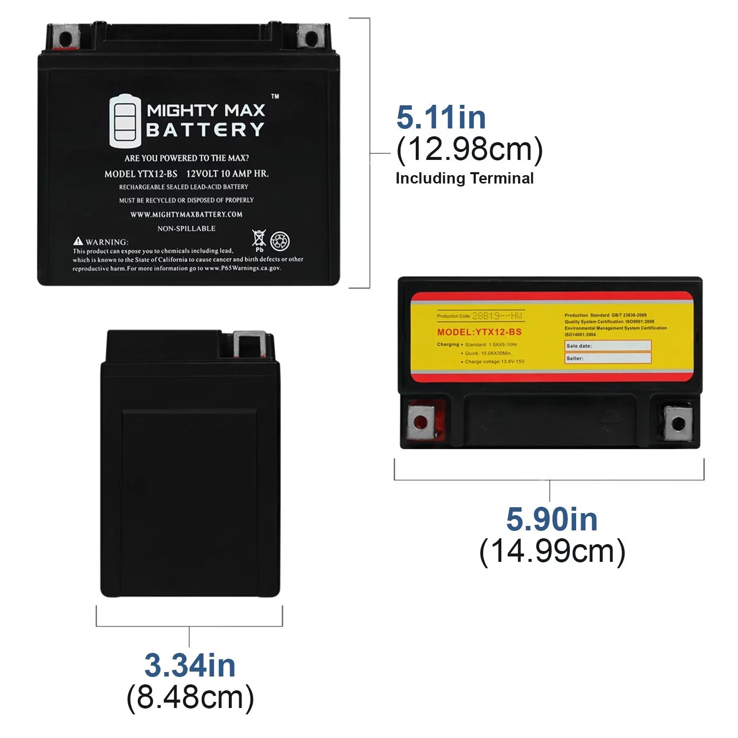 YTX12-BS 12V 10Ah Replacement Battery Matching with Suzuki GSX-R1000, Z 01-04 - 6 Pack