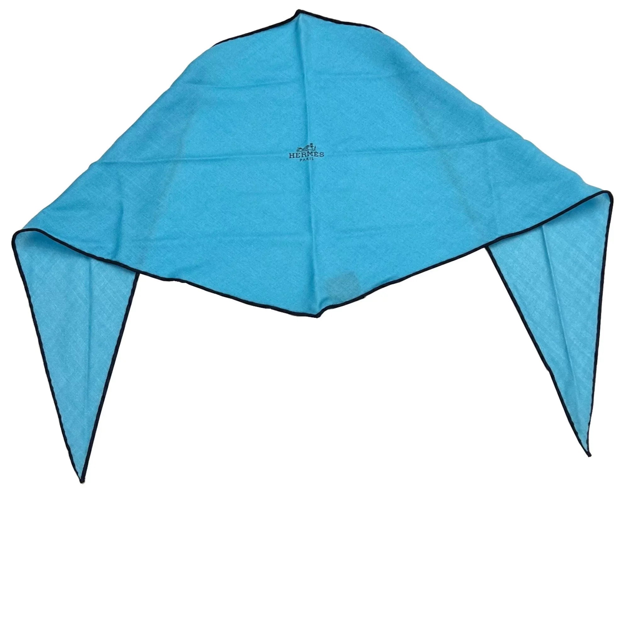 Pre-Owned HERMES Hermes scarf triangle triangular cashmere silk blue ladies (Like New)