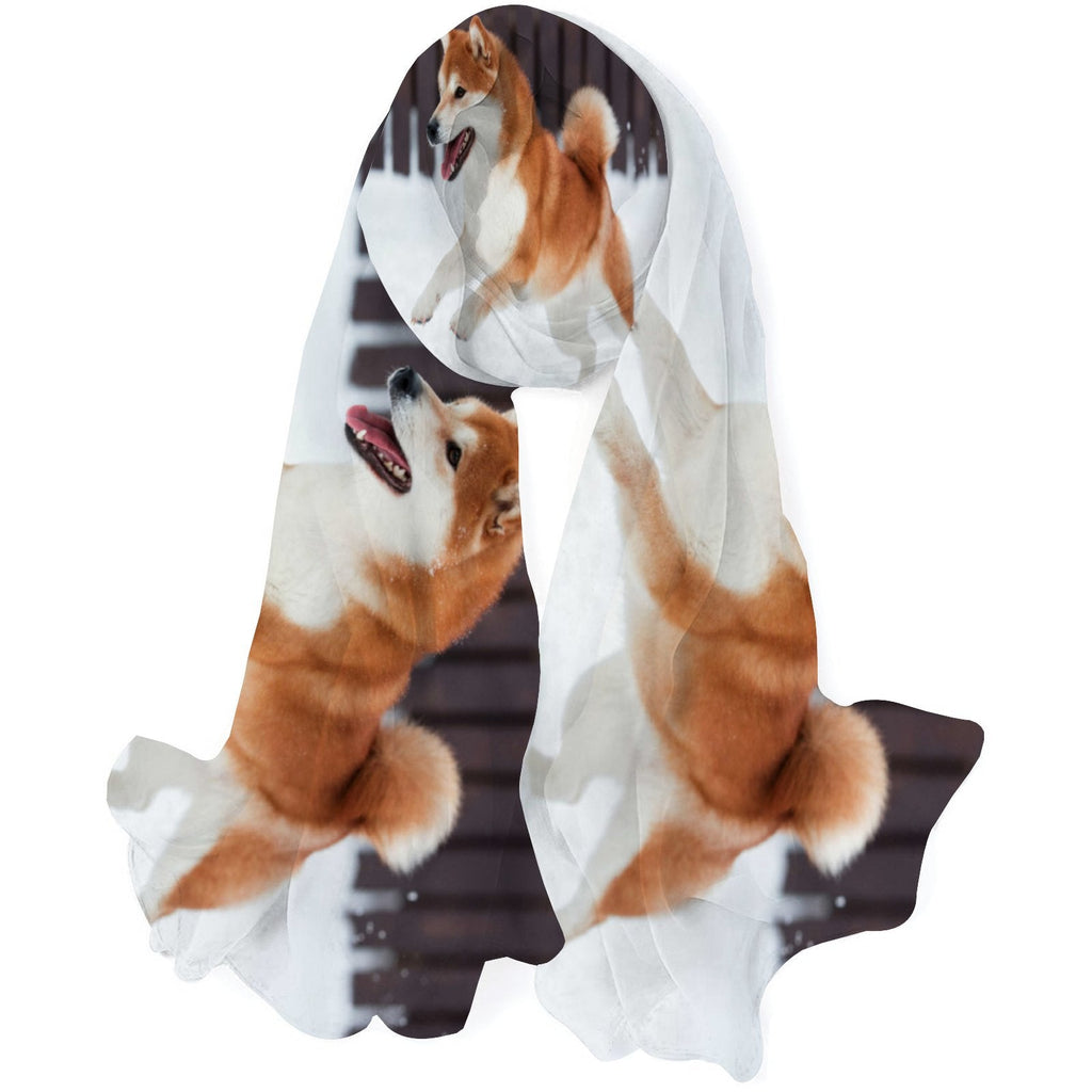 FREEAMG Red Shiba Inu Dog Silk Long Scarf for Women Large Oblong Sunscreen Shawls Wraps Neck Headscarf Hair Wraps Gift Packed