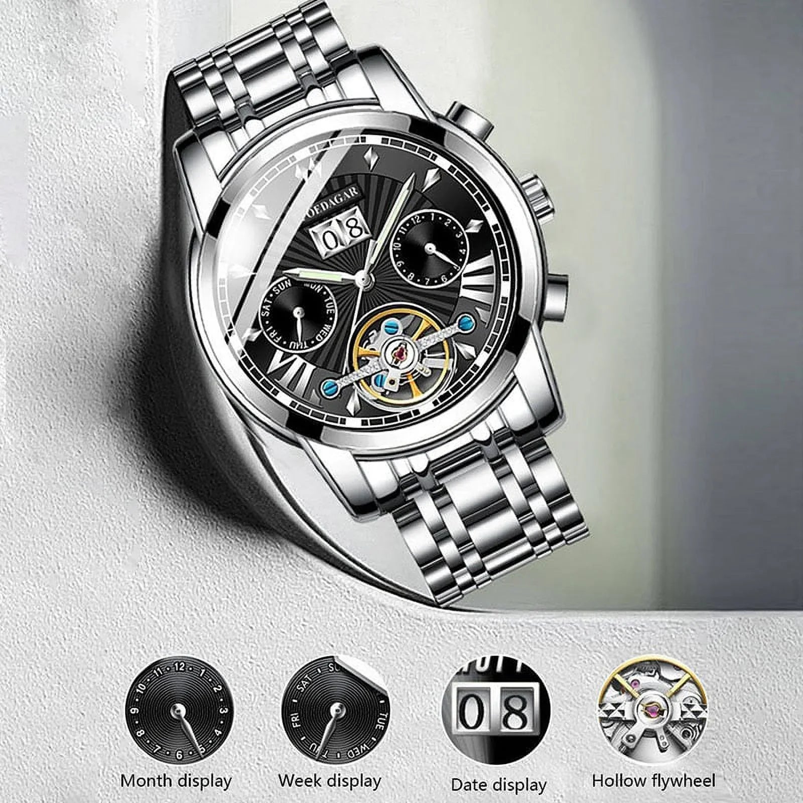POEDAGAR Men Watch Top Brand Luxury Automatic Mechanical Watches Waterproof Luminous Business Stainless Stain Men's Wristwatch