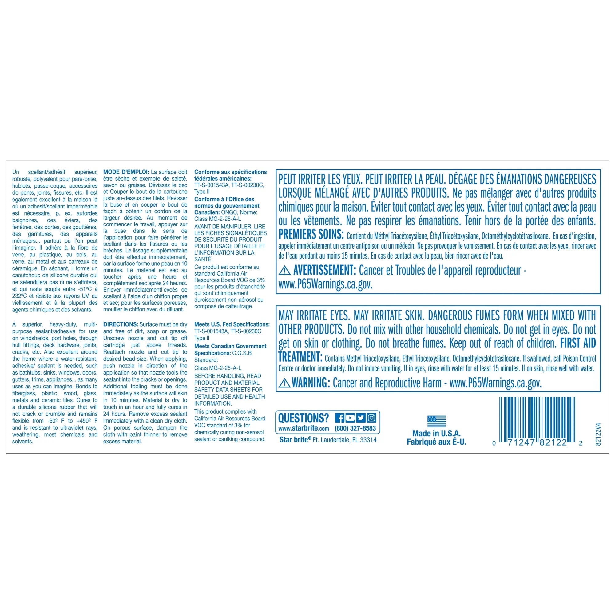 STAR BRITE Marine Silicone Sealant - Clear, 10.1 Oz Cartridge, Waterproof, Strong UV Durable for Fiberglass, Metal, Wood, Glass, Ceramic & More (082122)