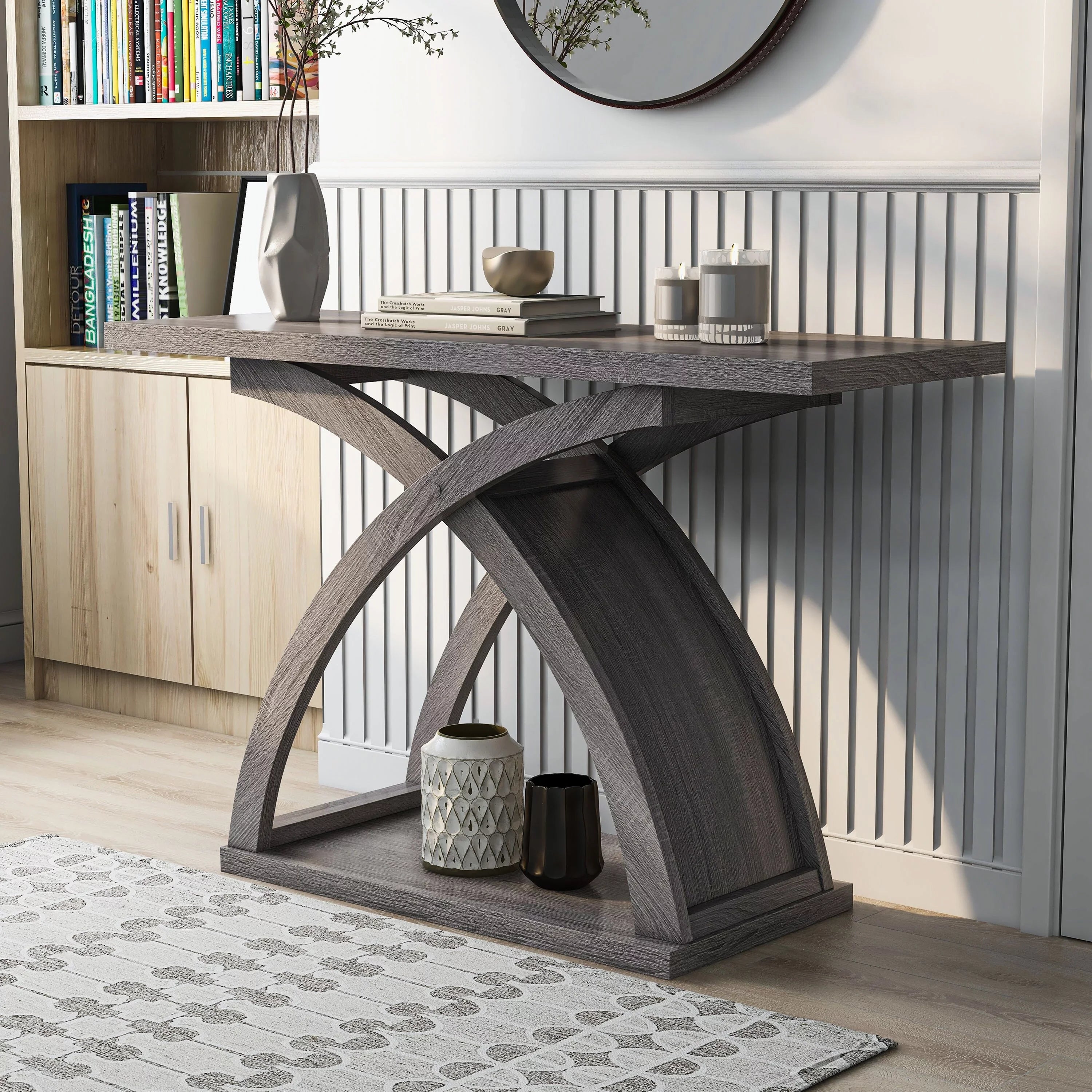 Denhour DH BASIC Transitional Distressed Grey 47-inch 1-Shelf Sofa Table by