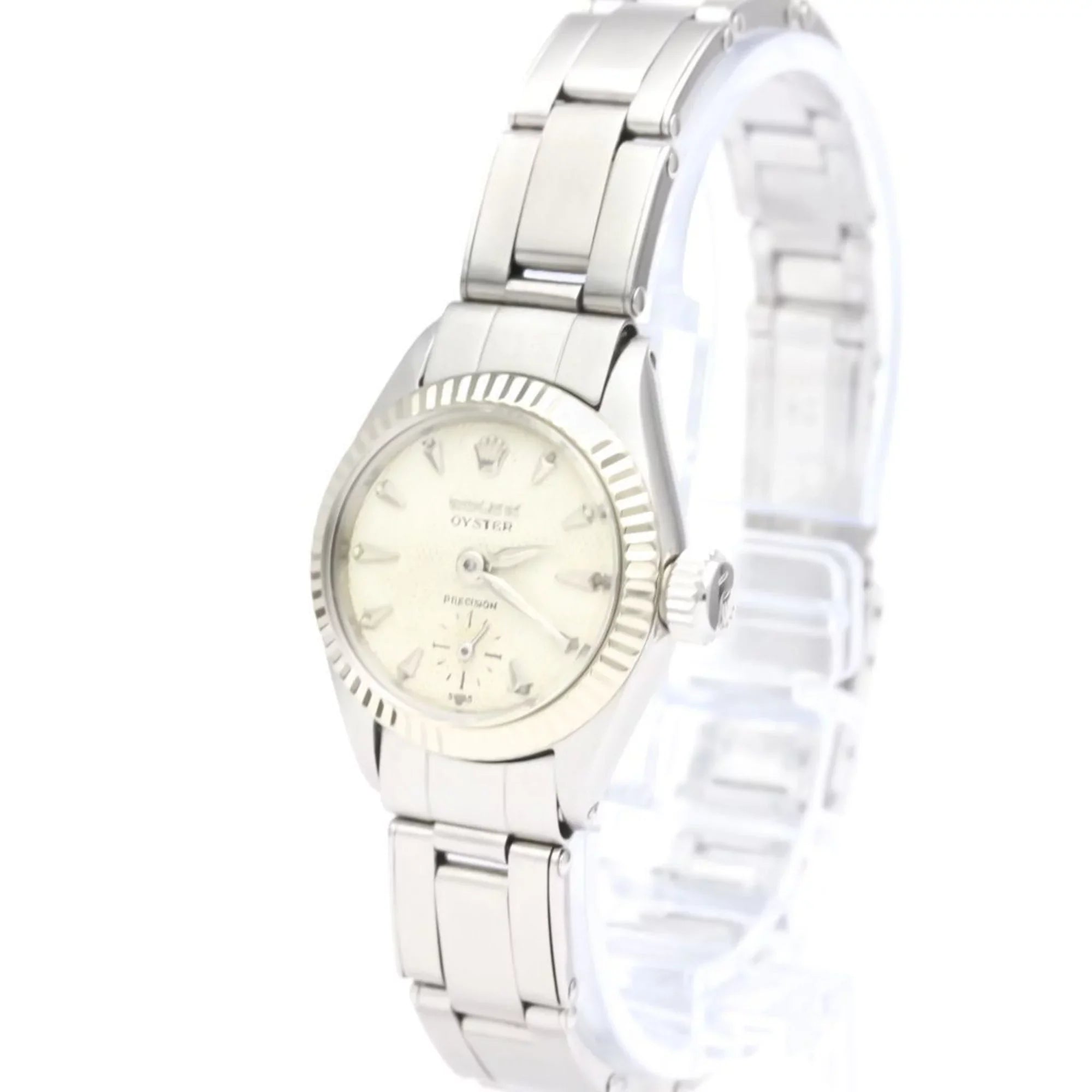 Authenticated Used Vintage ROLEX Precision White Gold Steel Hand-Winding Mens Watch 6525 BF551892