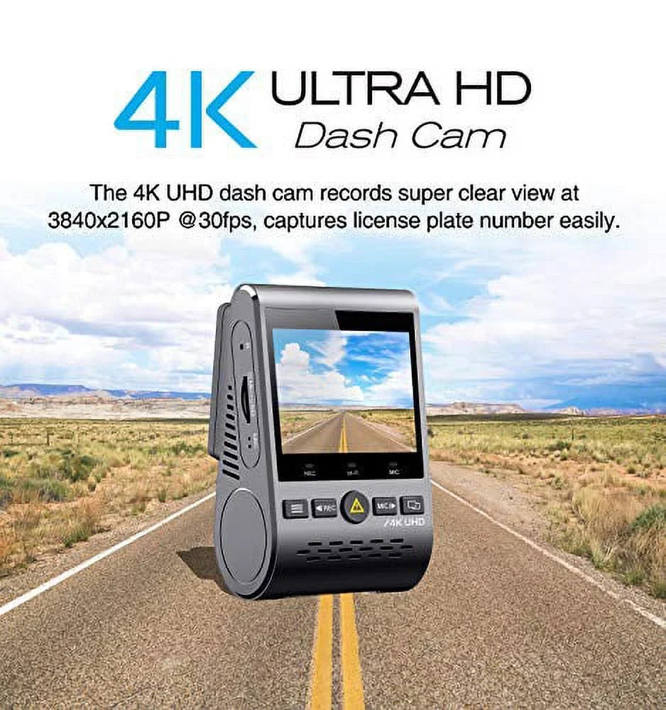 VIOFO A129 Pro 4K Dash Cam 3840x2160P Ultra HD 4K Dash Camera 8MP Sensor GPS Wi-Fi, Buffered Parking Mode, G-Sensor, Motion Detection, WDR, Loop Recording