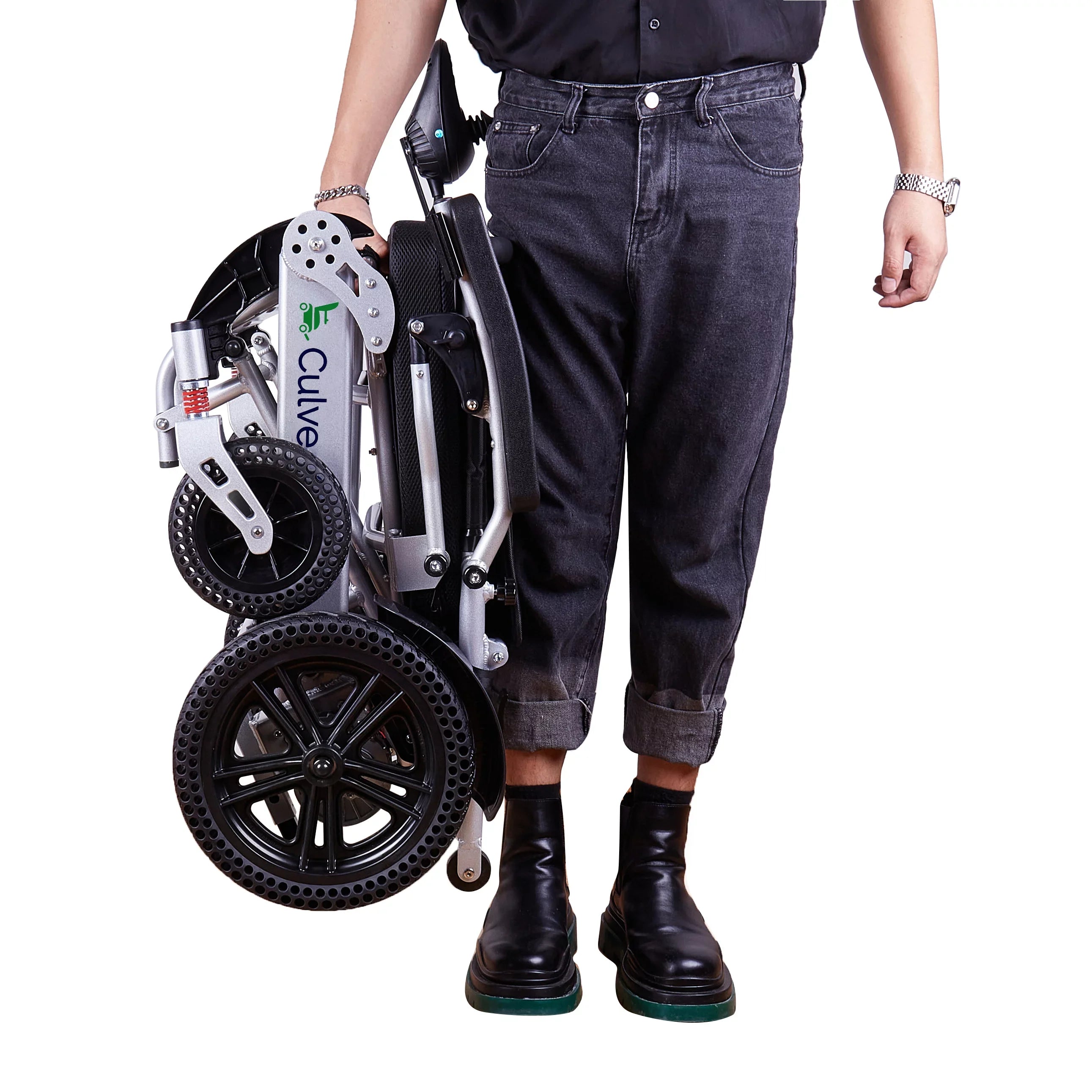 Alton Mobility - Exclusive Lightweight and Foldable Electric Power Wheelchairs 360lbs - 500W - 20 miles - SILVER