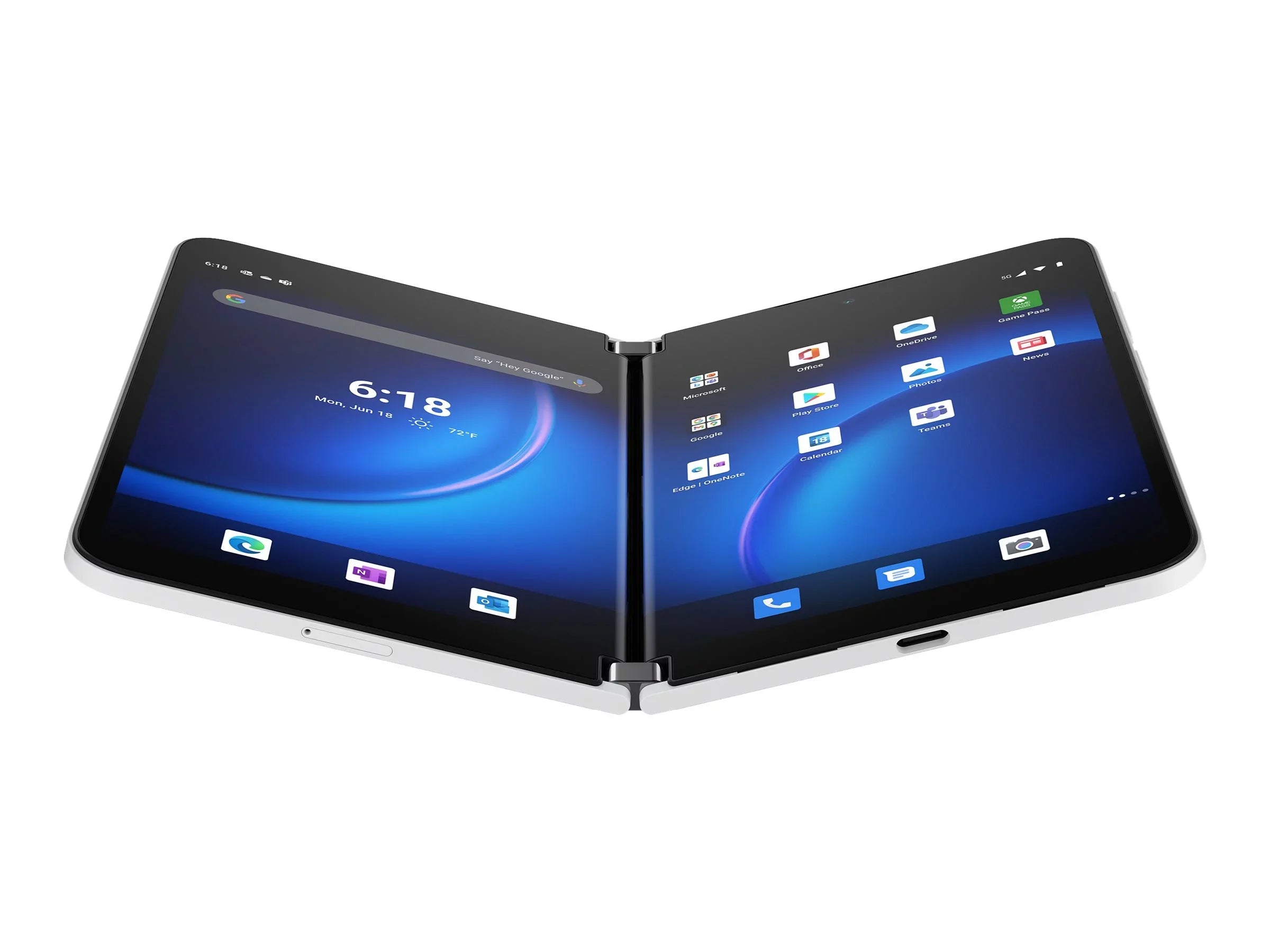 Microsoft Surface Duo 2 - 5G smartphone - dual-SIM - RAM 8 GB / Internal Memory 128 GB - OLED display - 8.3" 2688 x 1892 pixels (90 Hz) - 3x rear cameras 12 MP, 12 MP, 16 MP - front camera 12 MP - glacier