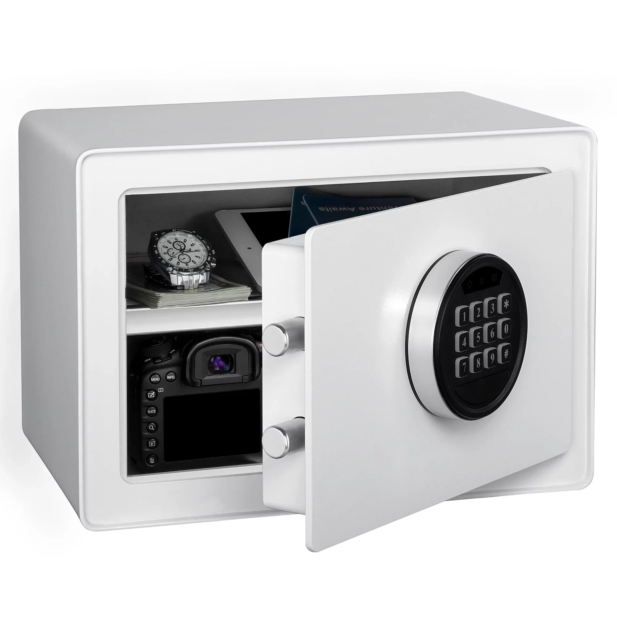 Pen + Gear Safes 0.57 CF with Electronic Lock, Backup Key, 1 Shelf, Carpeted Interior, White
