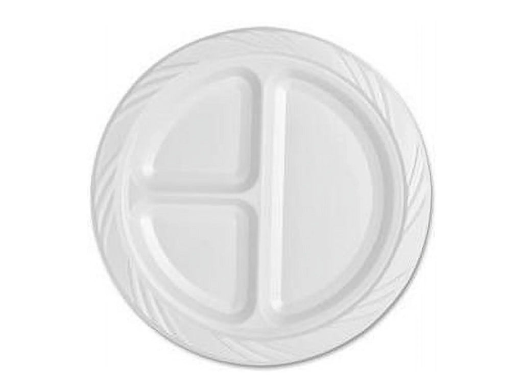 Genuine Joe 3-section Round Plastic Plates, 9", 125 Pack, GJO10425