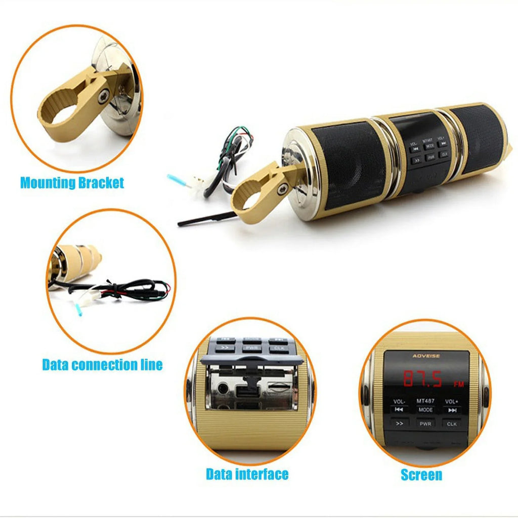 Motorcycle Bluetooth V2.1+ EDR Audio Speaker Waterproof Durable Motorbike Stereo FM Radio USB TF Card MP3 Player