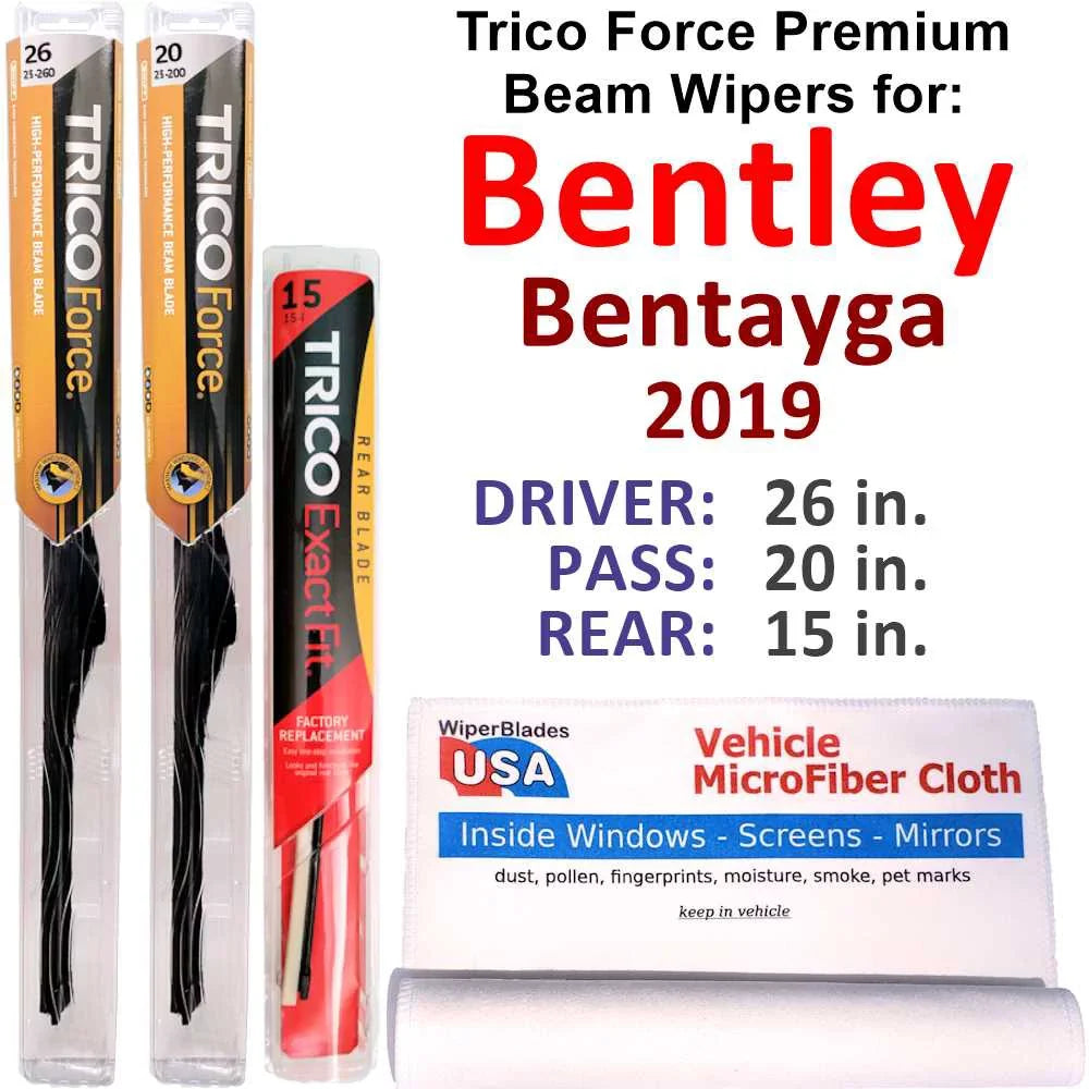 2019 Bentley Bentayga Performance Beam Wipers (Set of 3) w/Rear Wiper