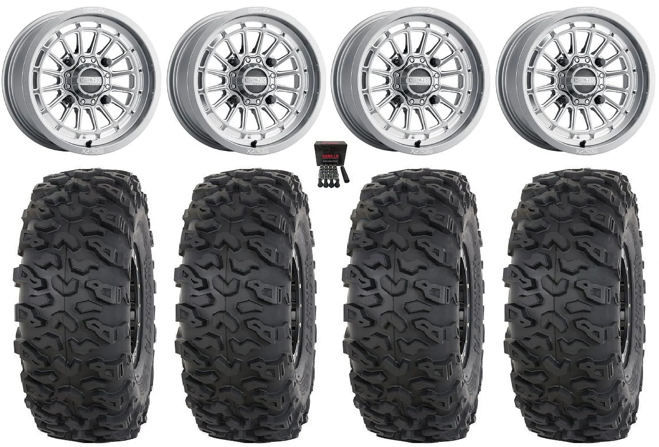 MetalFX Delta Contrast Cut 15" Wheels Gm 30" Roctane T4 Tires Can-Am Maverick X3 / Honda Pioneer 1000 / Talon