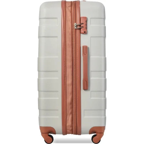 Luggage Sets New Model Expandable ABS Hardshell 3pcs Clearance Luggage Hardside Lightweight Strong Suitcase sets Spinner Wheels Suitcase with TSA Lock 20''24''28''( Light Grey and Brown)