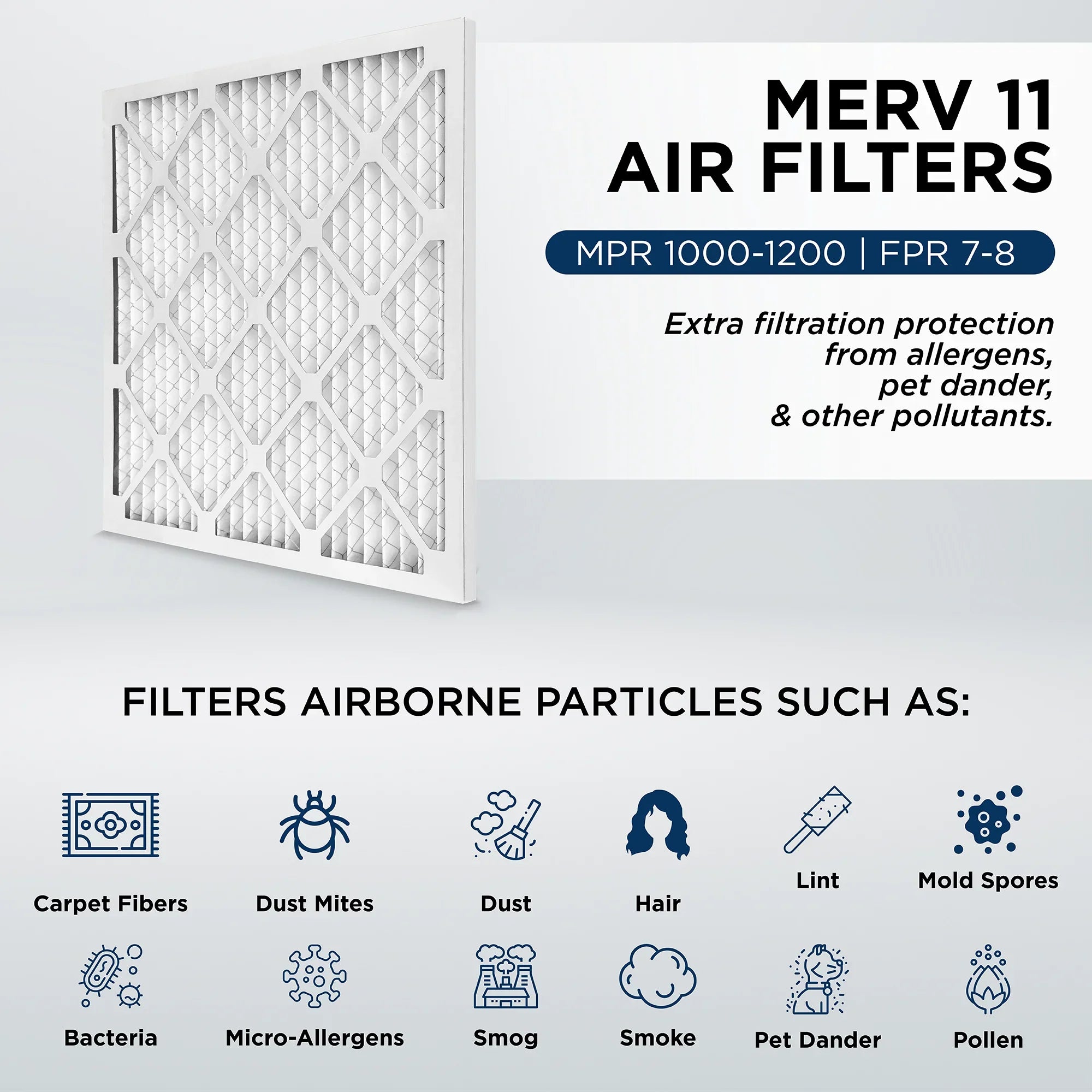 18x20x2 MERV 11, MPR 1000 Pleated AC Furnace 2" Air Filters by Pamlico. Quantity 6. Actual Size: 17-1/2 x 19-1/2 x 1-3/4