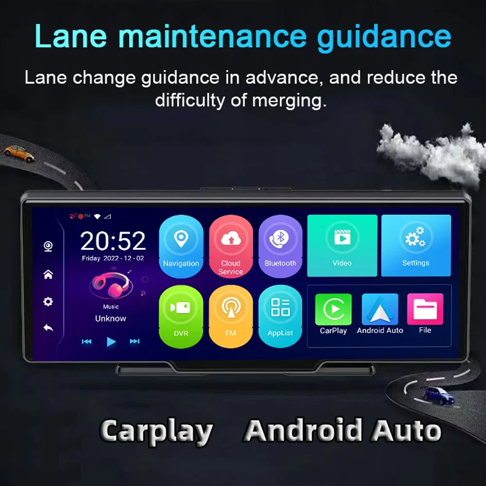 OWSOO Multi-language Dual Lens Car Video Recorder Auto Dash Cam Car Recorder Night Viewing 10.26in DVR 170 Degree Wide Angle Car Global Positioning System Navigation