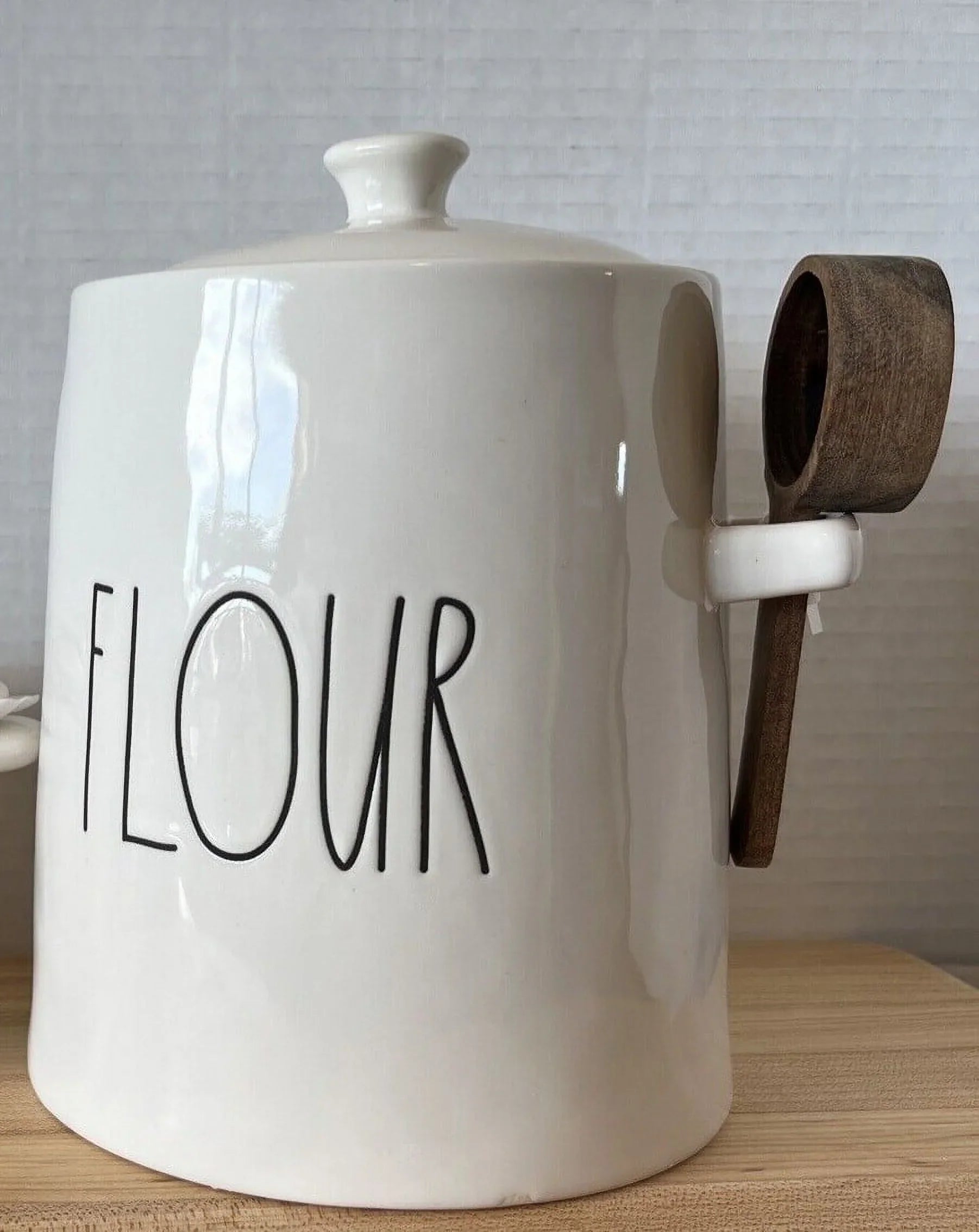 Rae Dunn New Bell Shaped Large Flour Canister Ivory Ceramic with Wooden Scoop Black LL Letters Kitchen