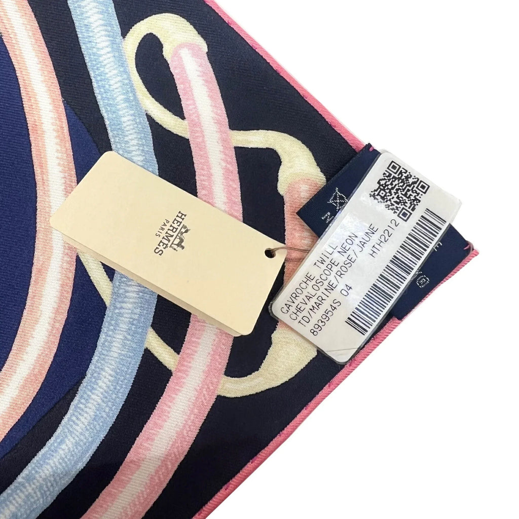 Pre-Owned Hermes HERMES Carre 45 Chevaloscope Neon Pointill 23SS Scarf Mini New Silk Ladies Marine Rose Jaune Horse (Like New)