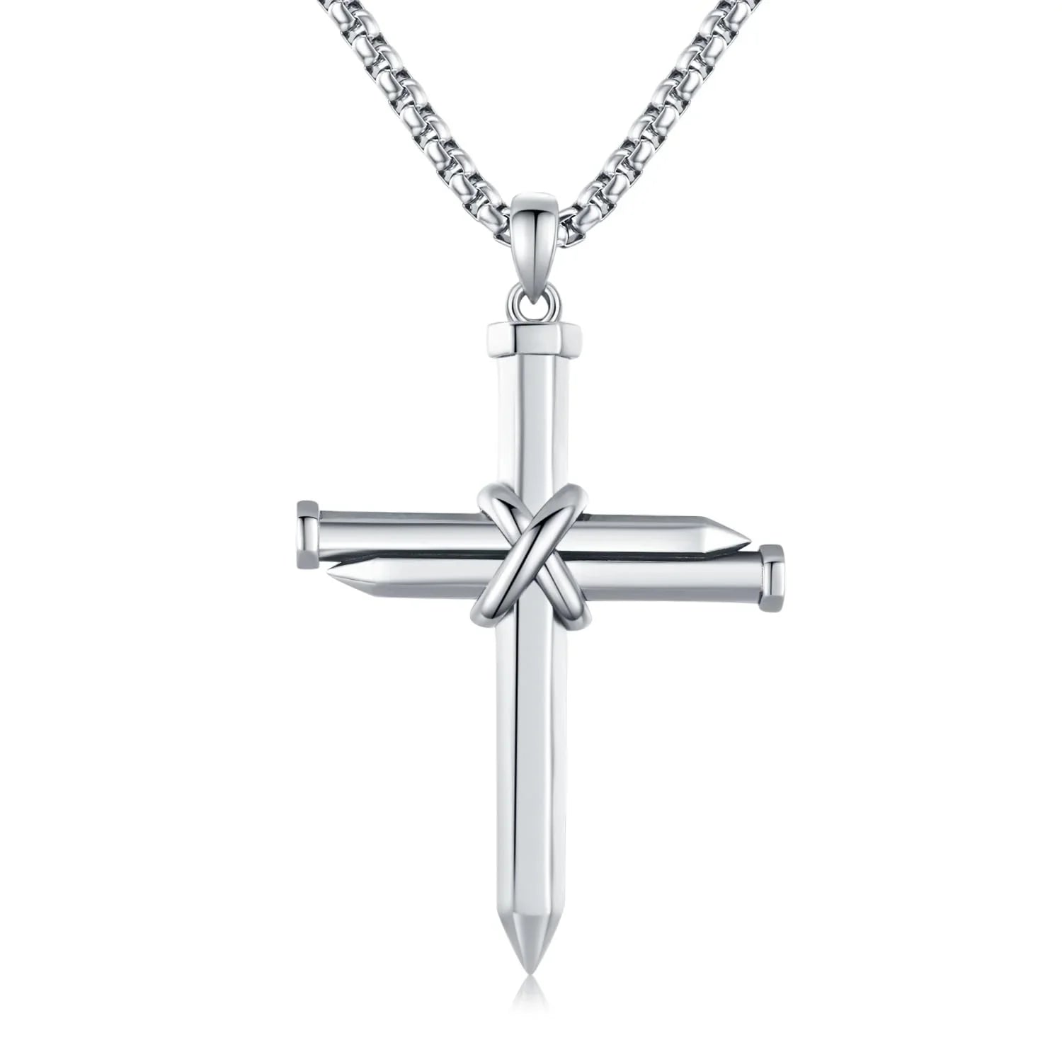 Midir&Etain Cross Necklace for Men Boys 925 Sterling Silver Nail Cross Pendant Necklace Solid Cross Charm Christian Jewelry Religious Graduation Gifts