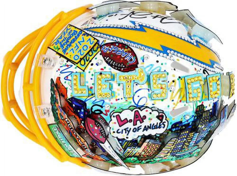 Justin Herbert Los Angeles Chargers Autographed Speed Mini Helmet - Hand Painted by Artist Charles Fazzino - B410486 - Fanatics Authentic Certified