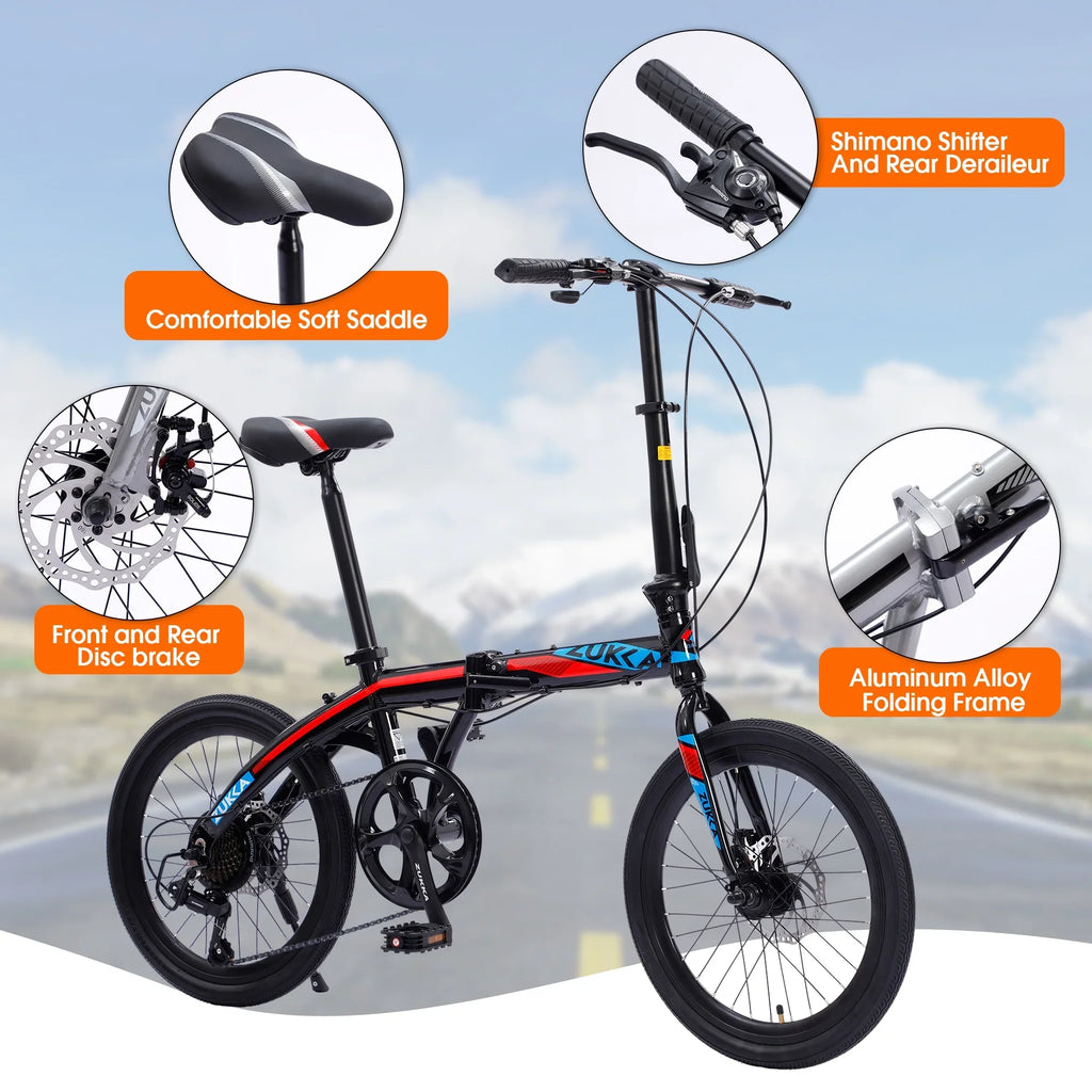 20" Folding Bike, 8 Speed City Bike, Aluminium Alloy Frame, Yellow
