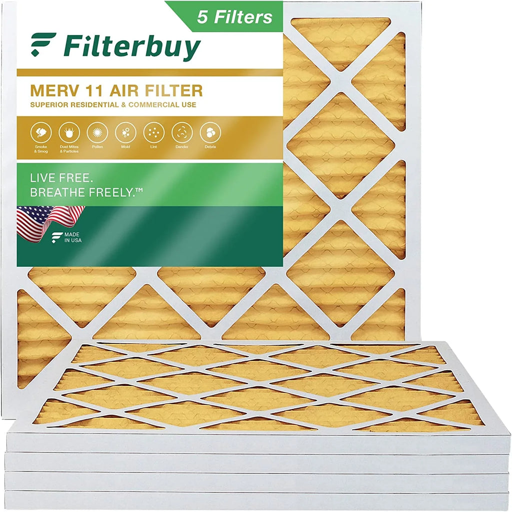Filterbuy 14x14x1 MERV 11 Pleated HVAC AC Furnace Air Filters (5-Pack)