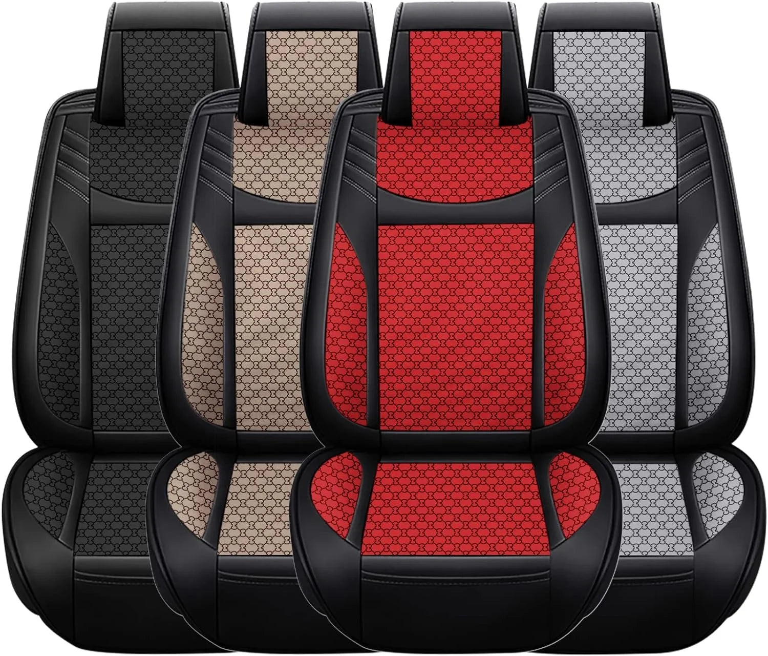 KABUQI Guc ci,same model high-end Luxury Seat Wrap Full Set Leather Fit Automotive Seat Coating & Accessories for 5 Seat Cars SUV Pick-up Trucks, Pillows and Steering Wheel Protection Included(Gray)