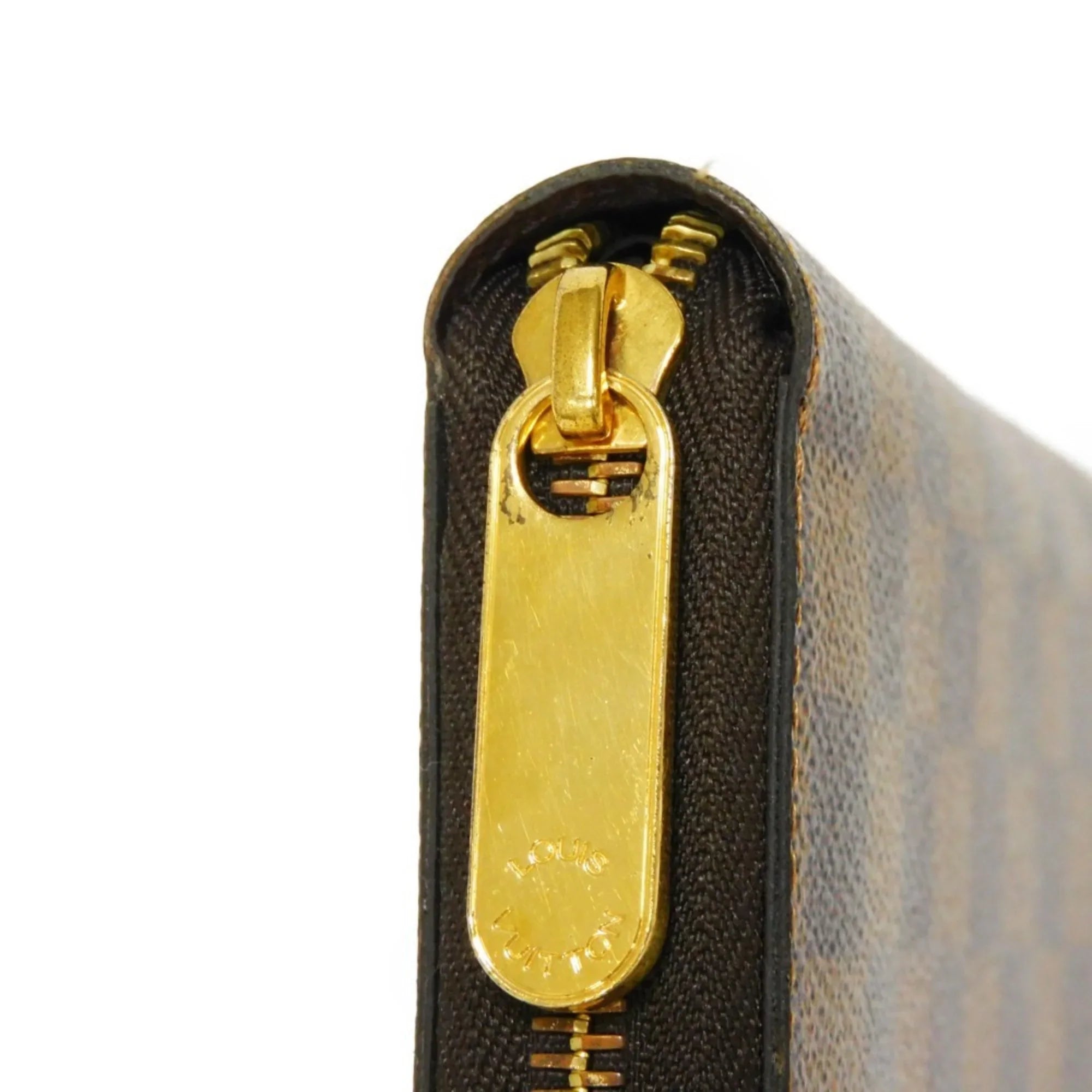 Pre-Owned LOUIS VUITTON Long Wallet Zippy Logo Brown New Round Zipper Checkered Pattern Vuitton Damier Ebene N41661 Men's Women's (Good)