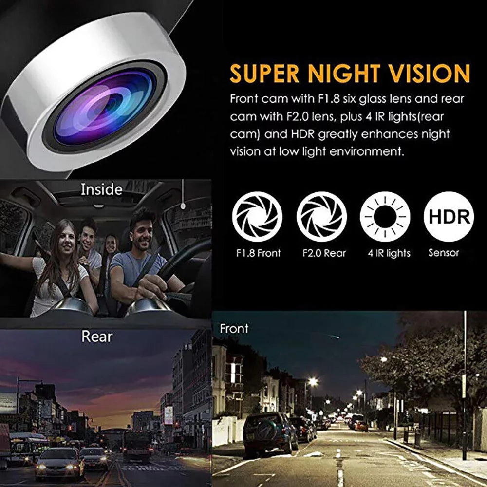 NIFFPD 4" 1080P FHD Dual Lens Car DVR 170° Front and Rear Camera Dashboard, Camera Recorder with G-Sensor