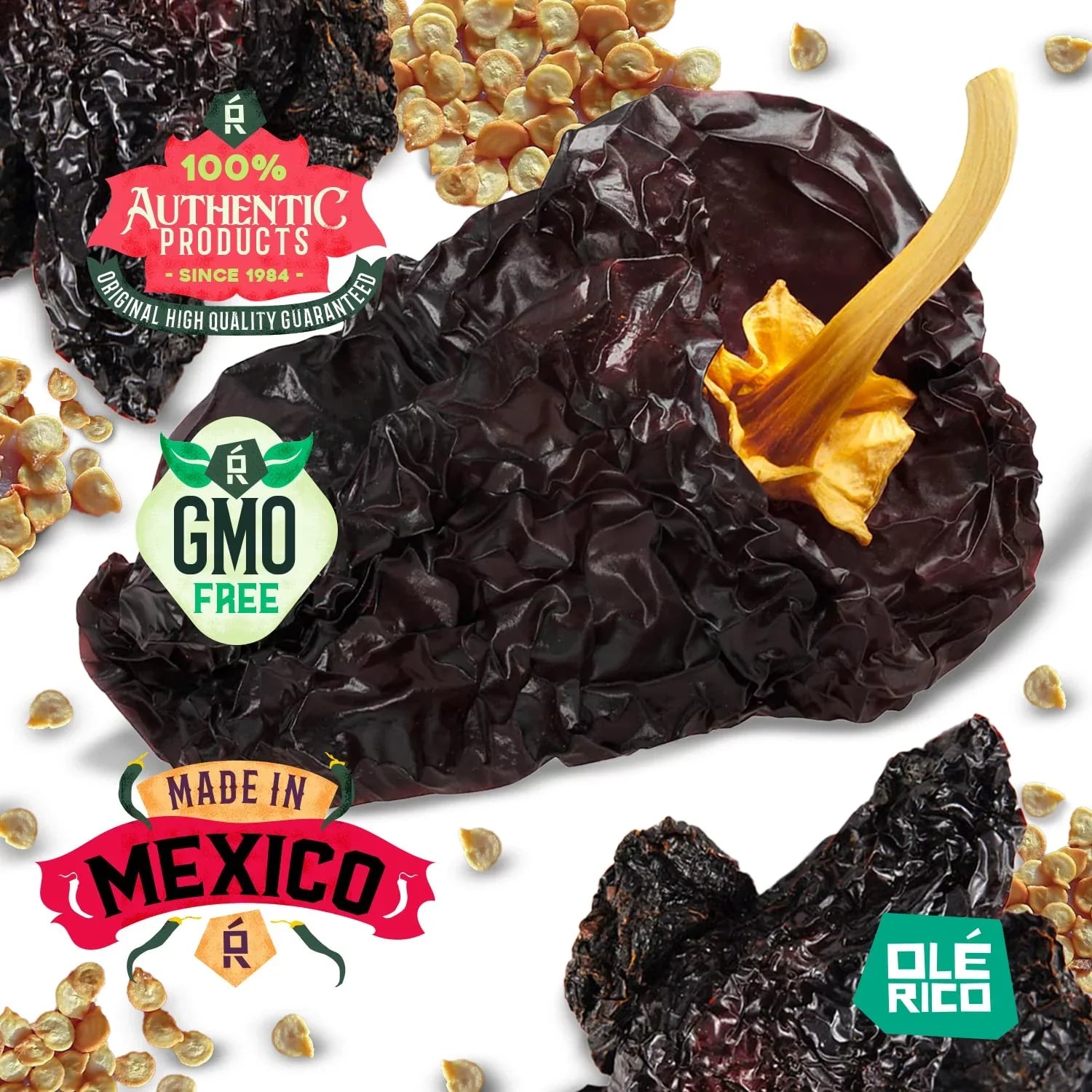 OLÉ RICO - Dried Chile Peppers 3 Pack Bundle (12 oz Total) - Ancho Chiles, Guajillo Chiles and Arbol Chiles - The Spicy Trio - Excellent For Mexican Recipes - Packaged In Resealable Bags