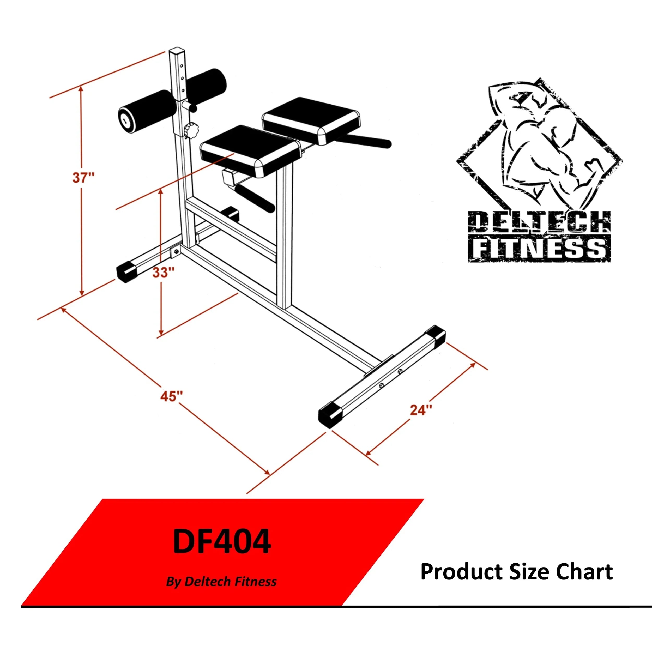 Adjustable Hyper Extension Bench with Maximum Weight of 400 lbs (DF404) by Deltech Fitness