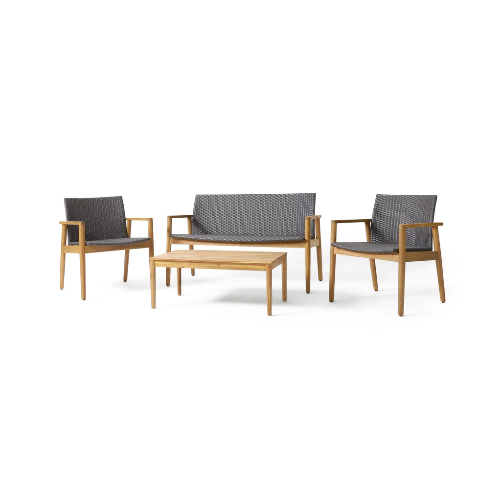 Remuda Wicker and Acacia Wood Outdoor 4 Seater Chat , Gray and Teak