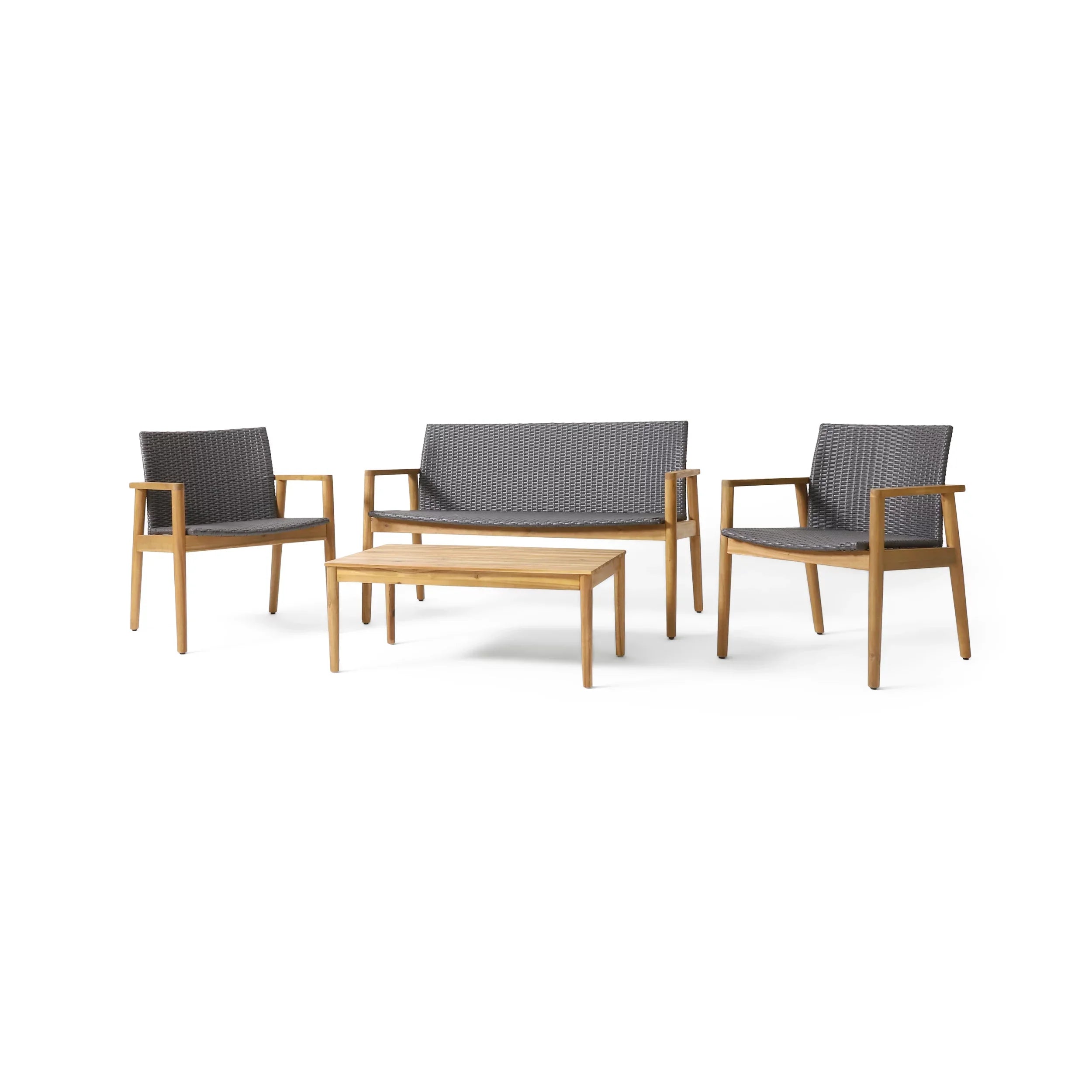 Remuda Wicker and Acacia Wood Outdoor 4 Seater Chat , Gray and Teak