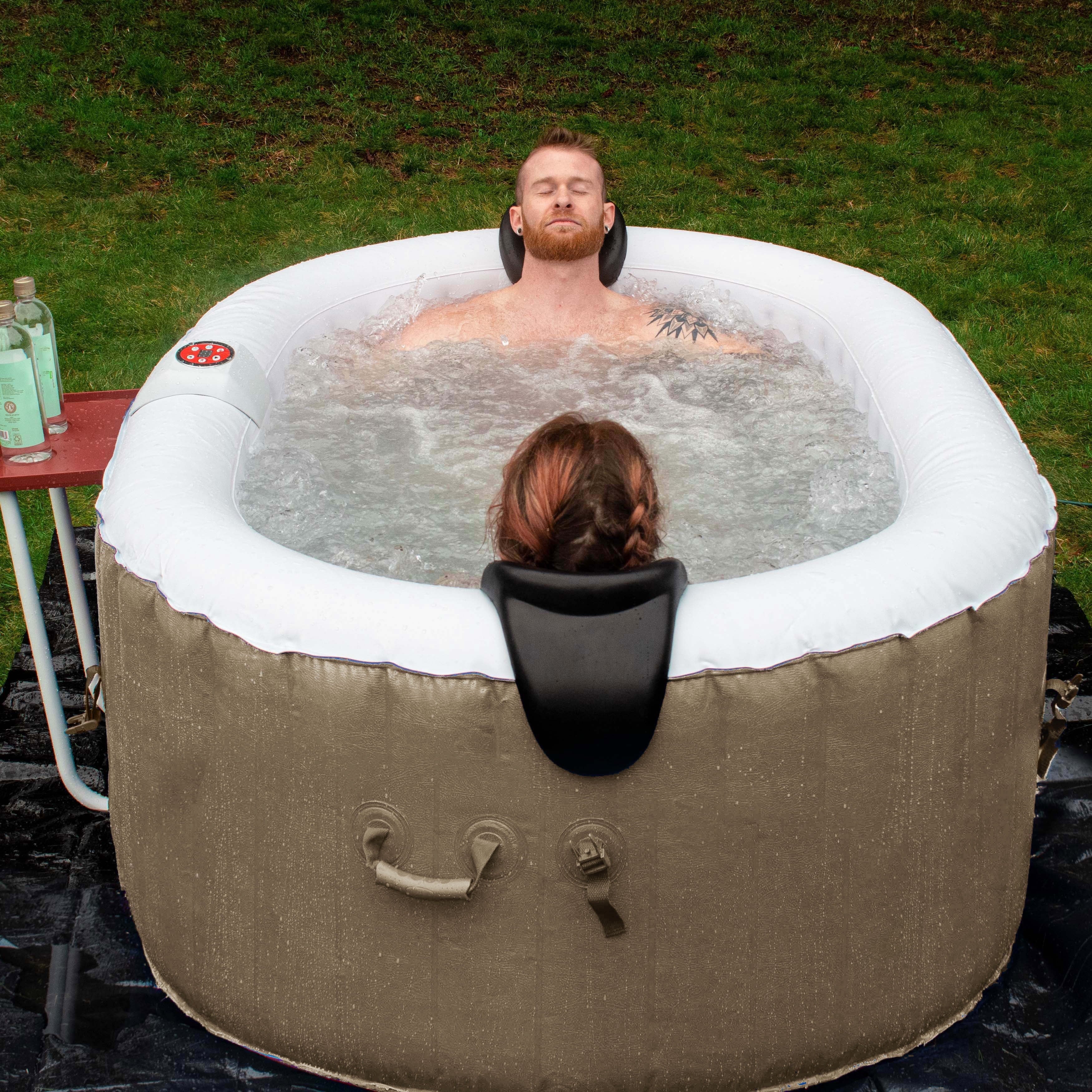 ALEKO 145 Gallon 2 Person Brown Oval Inflatable Jetted Hot Tub with Shield