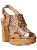 LAUREN RALPH LAUREN Womens Beige Snake 1" Platform Cut Out Feona Round Toe Block Heel Fastener Leather Dress Slingback Sandal 8.5