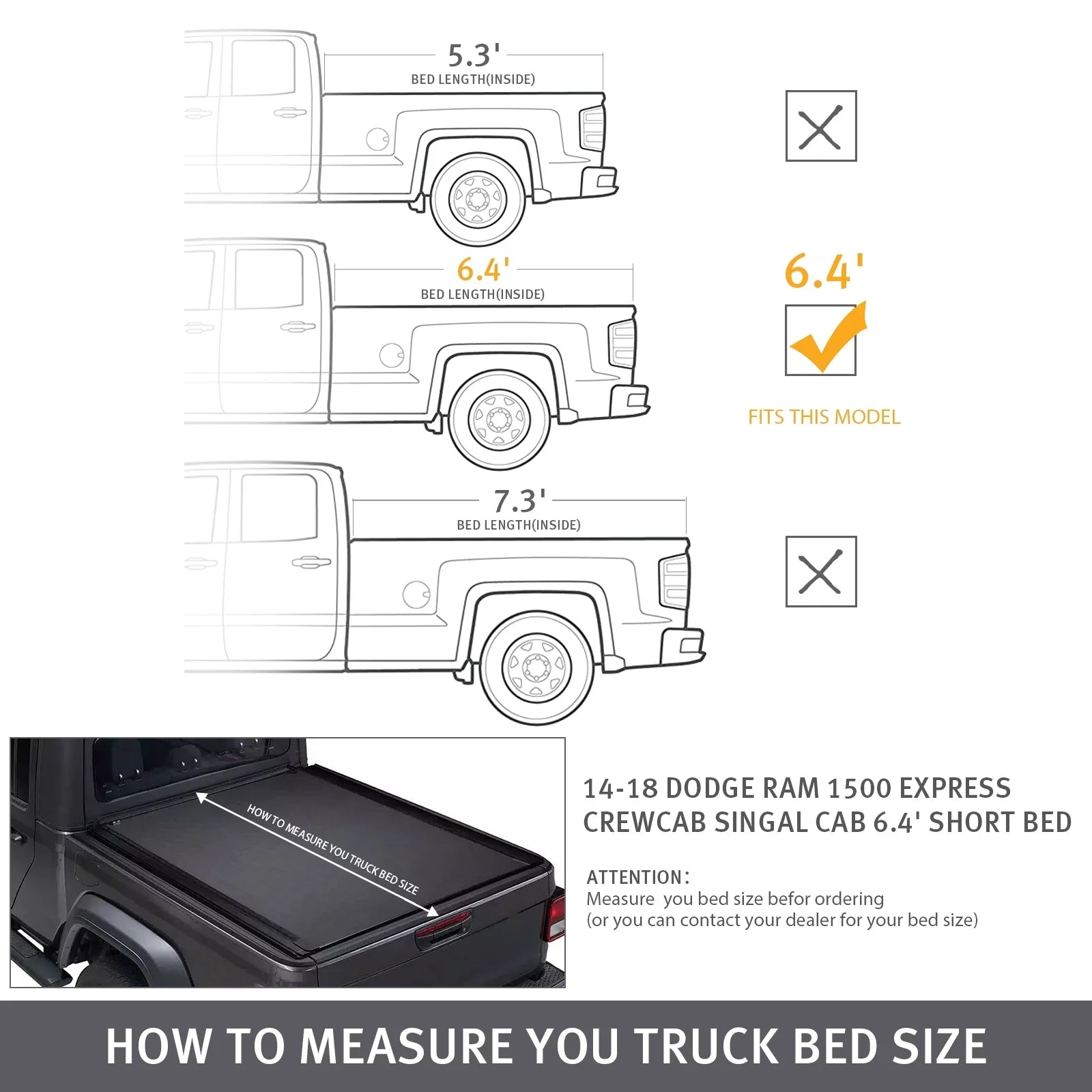 XTWEEX Soft Roll Up Truck Bed Tonneau Shield Fits 2002-2023 Dodge Ram 1500 | 2003-2023 Ram 2500 3500 | 2019+ Ram 1500 Classic Body(Not for New Body) 6.4 FT Bed W/O Rambox