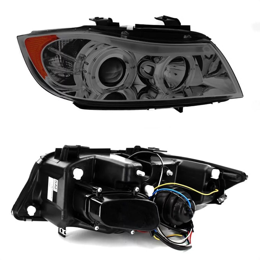 [Eye Lid] Fits 06-08 BMW E90 3-Series Sedan Smoked Halo LED Projector Headlights Fits select: 2007-2008 BMW 328, 2006 BMW 325