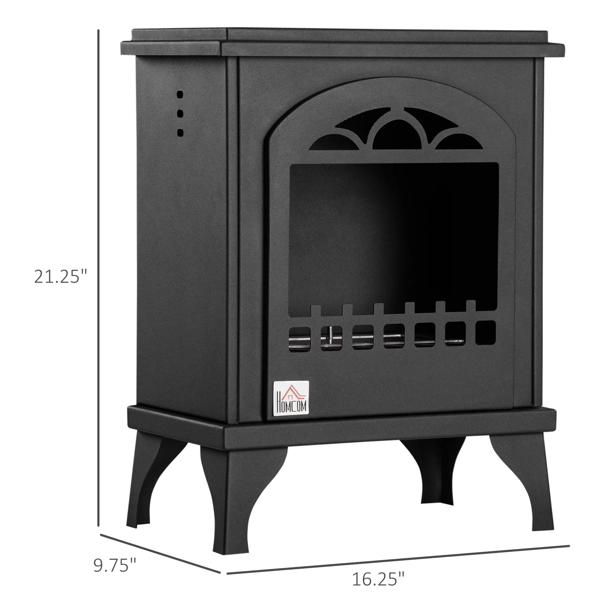 HOMCOM Ethanol Fireplace, 9.75" Freestanding Stove Heater 0.4 Gal Max 470 Sq. Ft., Burns up to 3 Hours, Black