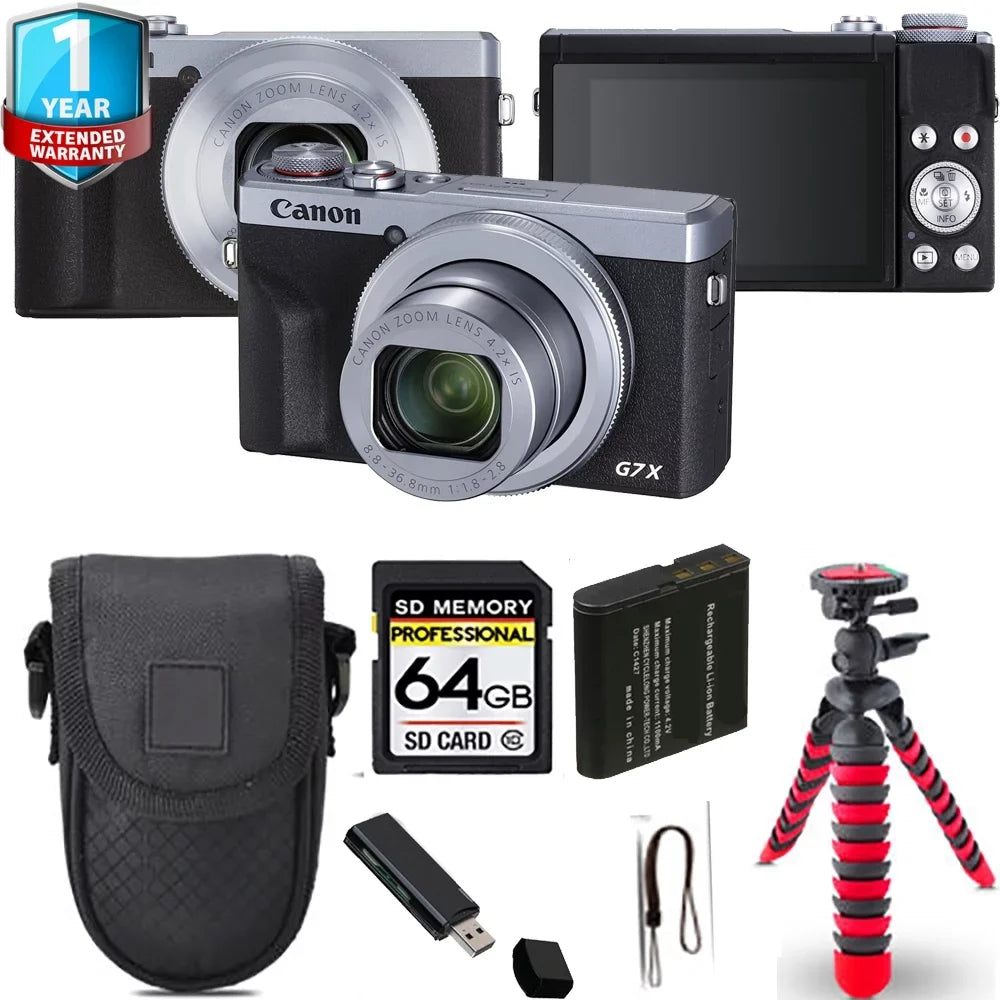 Canon PowerShot G7 X Mark III Digital Camera (Silver) + Spider Tripod + 1 Yr Warranty - 64GB