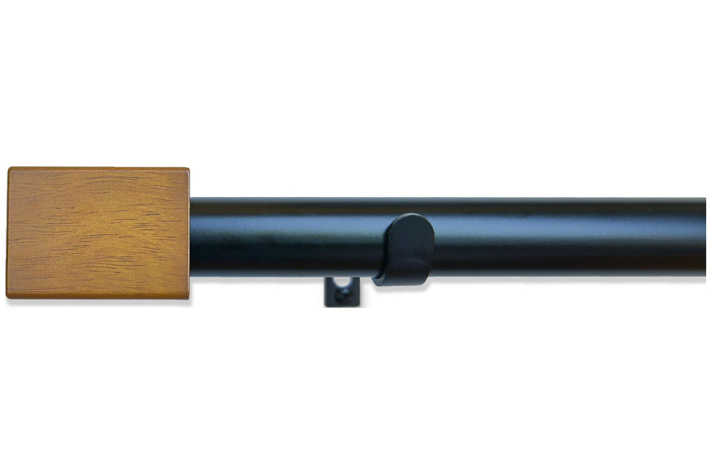 Linen Avenue Wood Rectangle Single Window Curtain Rod Set, 66 to 120-inch, Matte Black