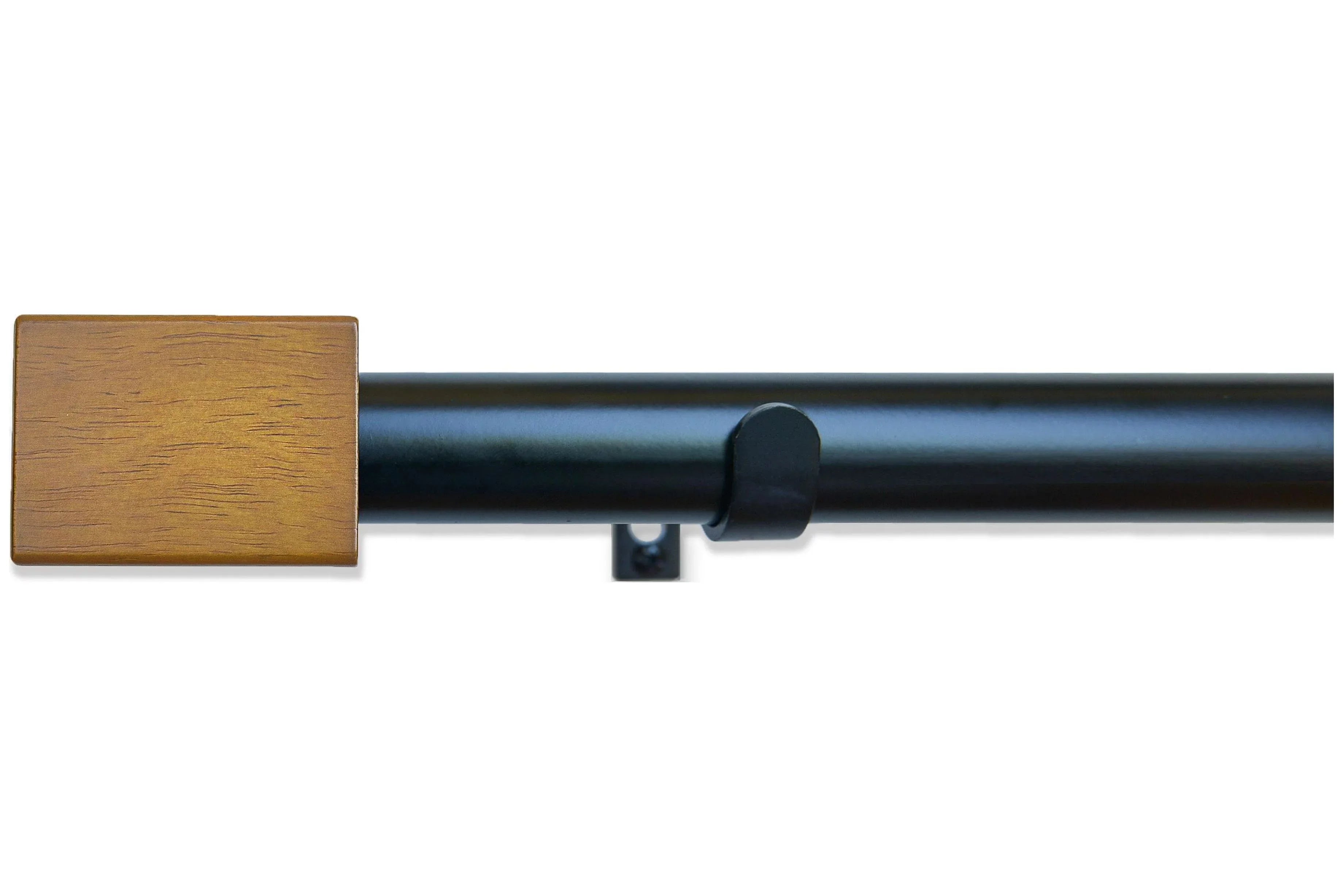 Linen Avenue Wood Rectangle Single Window Curtain Rod Set, 66 to 120-inch, Matte Black