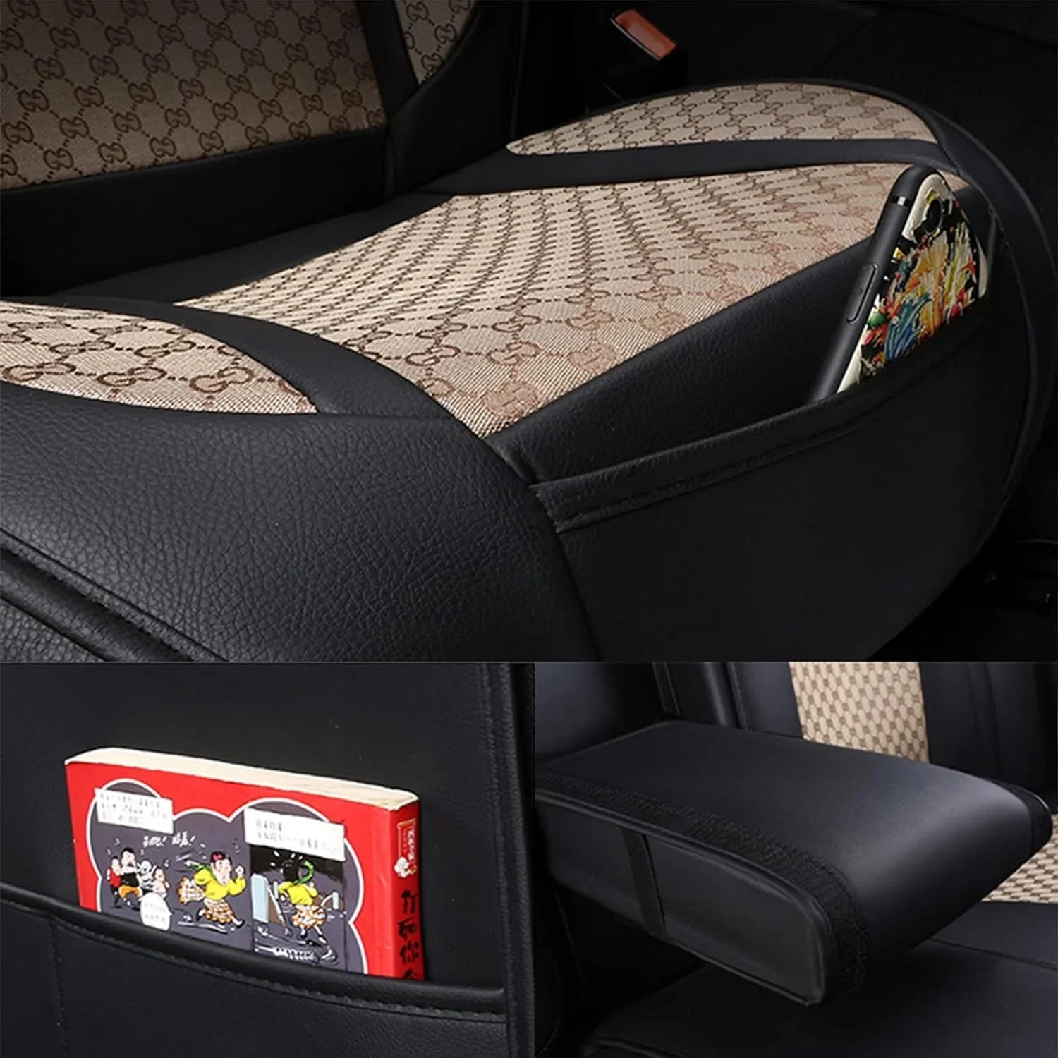 KABUQI Guc ci,same model high-end Luxury Seat Wrap Full Set Leather Fit Automotive Seat Coating & Accessories for 5 Seat Cars SUV Pick-up Trucks, Pillows and Steering Wheel Protection Included(Gray)