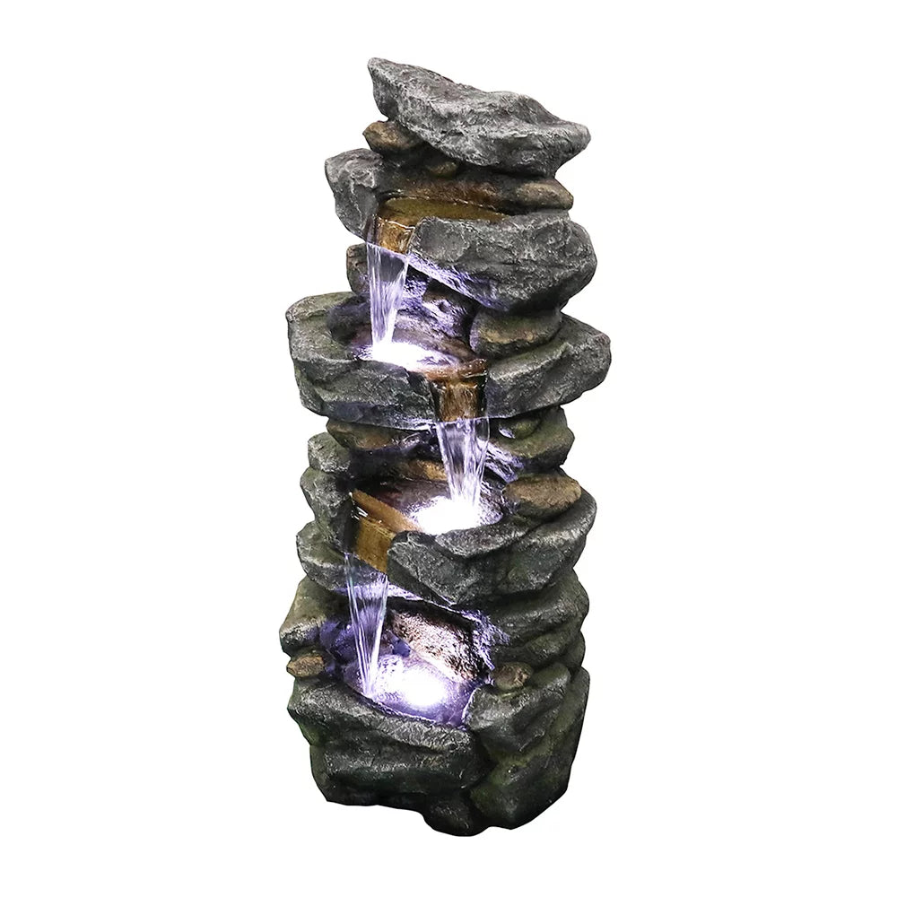 Kmowoo 40inches High Stacked Simulated Rock Water Fountain with LED Lights