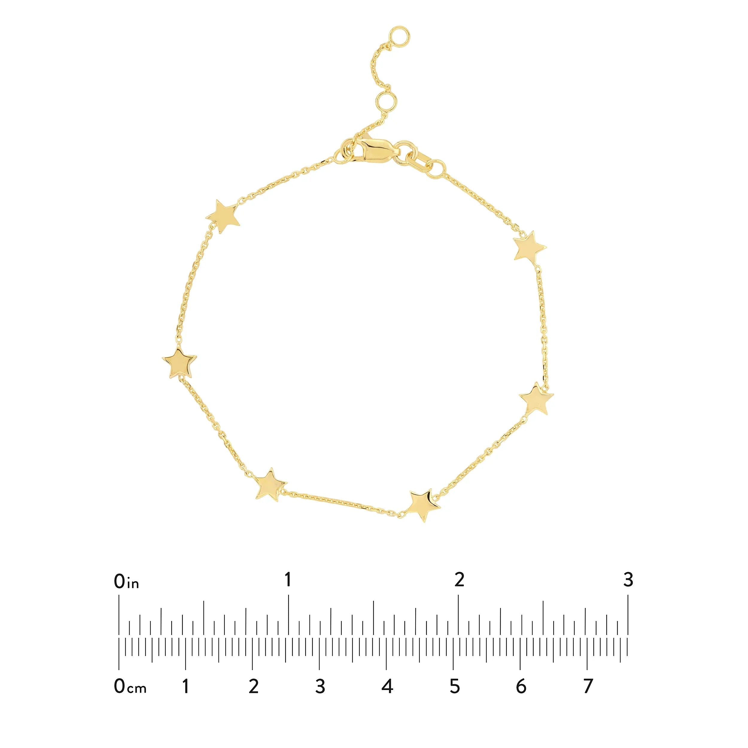 14K Yellow Gold 7.25" Adj. 6 Star Stationed Bracelet - Women