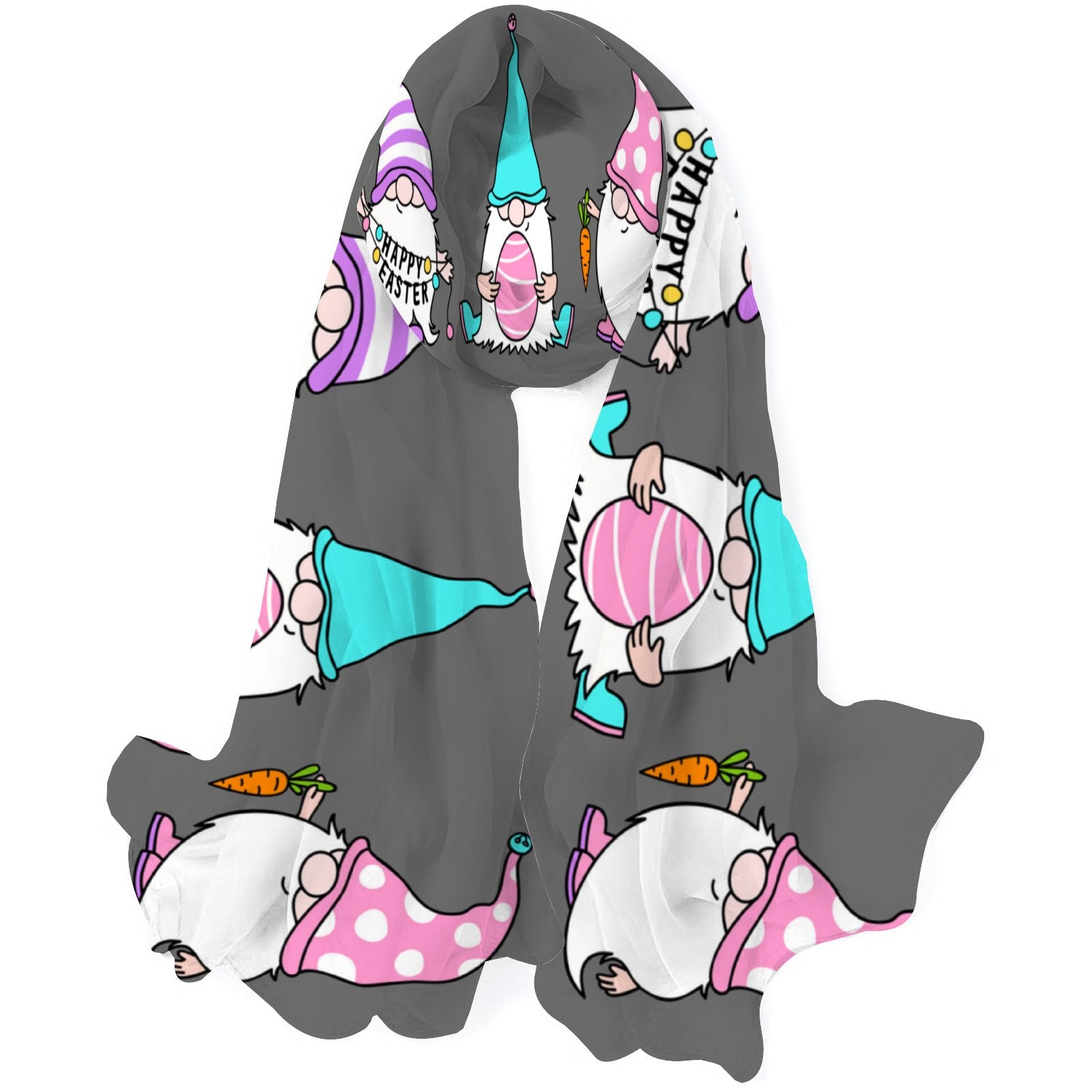 FREEAMG Easter Gnomes Silk Long Scarf for Women Large Oblong Sunscreen Shawls Wraps Neck Headscarf Hair Wraps Gift Packed