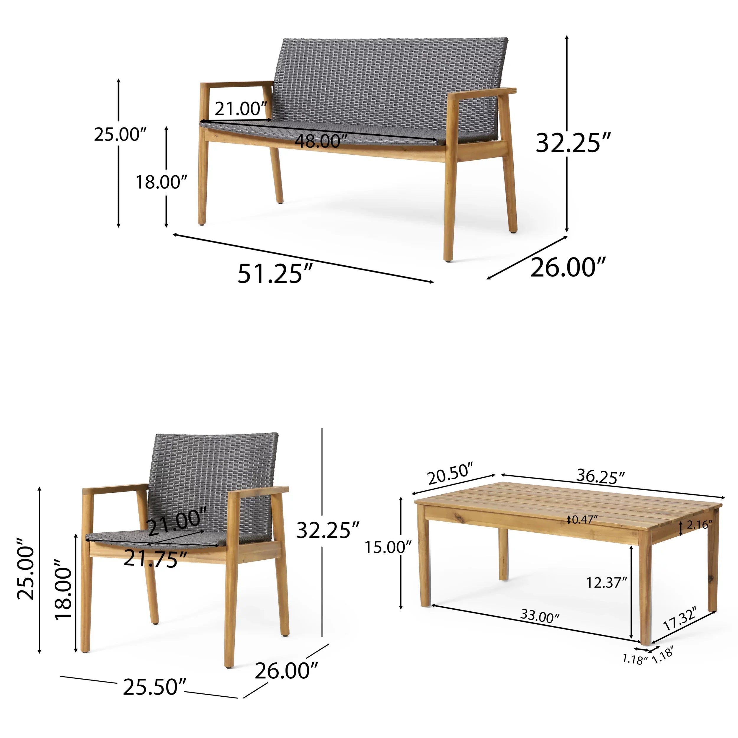 Remuda Wicker and Acacia Wood Outdoor 4 Seater Chat , Gray and Teak