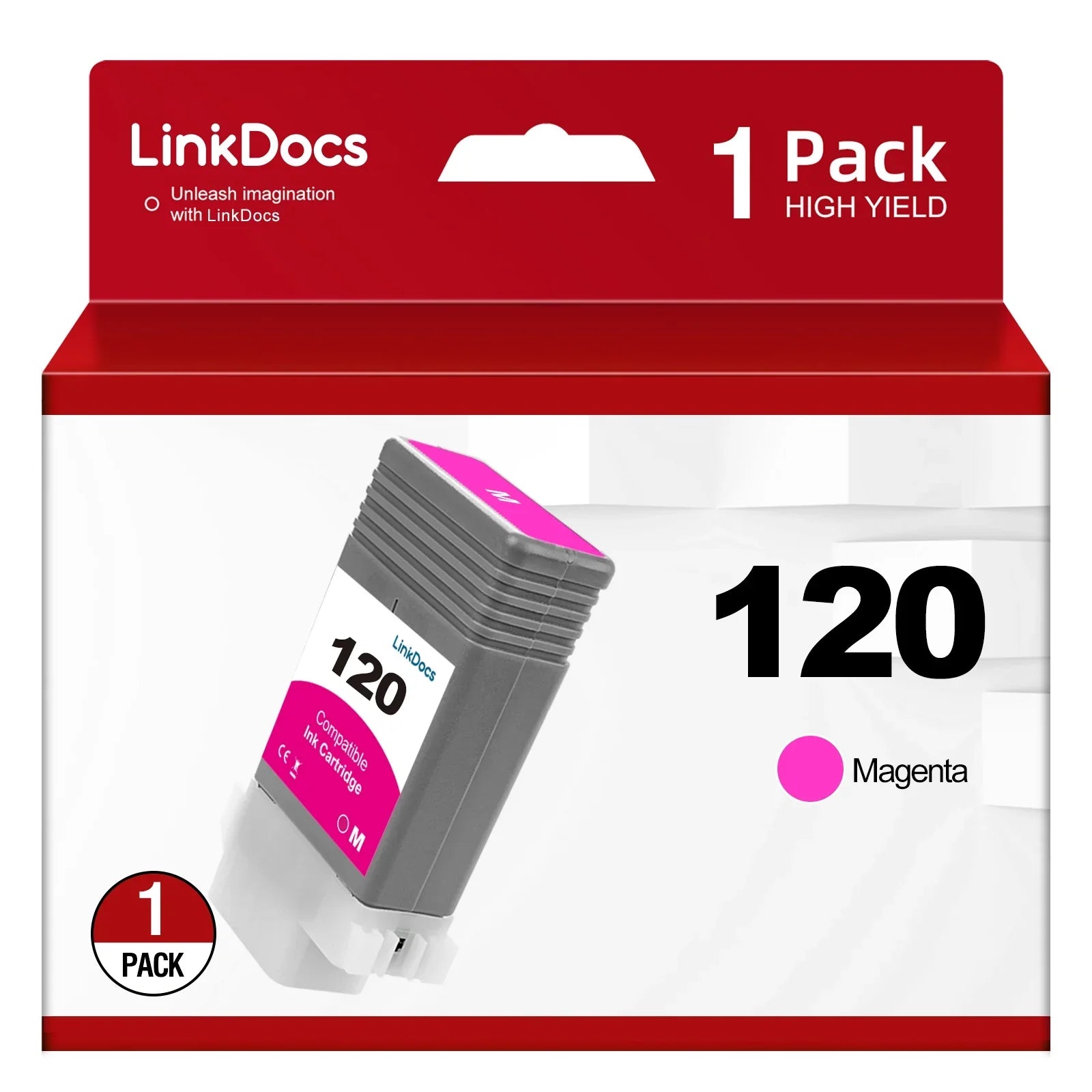LinkDocs Fitting PFI120 PFI-120 Magenta Ink Cartridges (130ml) Replacement for Canon PFI120 PFI-120 PFI-120M Work for Canon ImagePROGRAF IPF TM-200 TM-205 TM-300 TM-305 and GP-200 GP-300 Printer