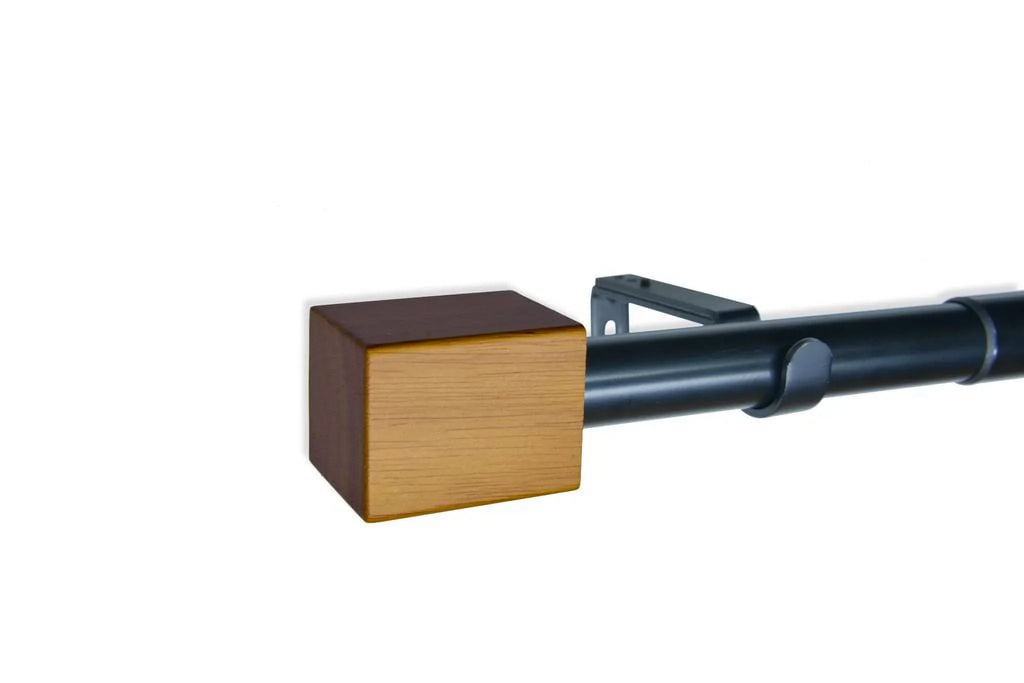 Linen Avenue Wood Rectangle Single Window Curtain Rod Set, 66 to 120-inch, Matte Black