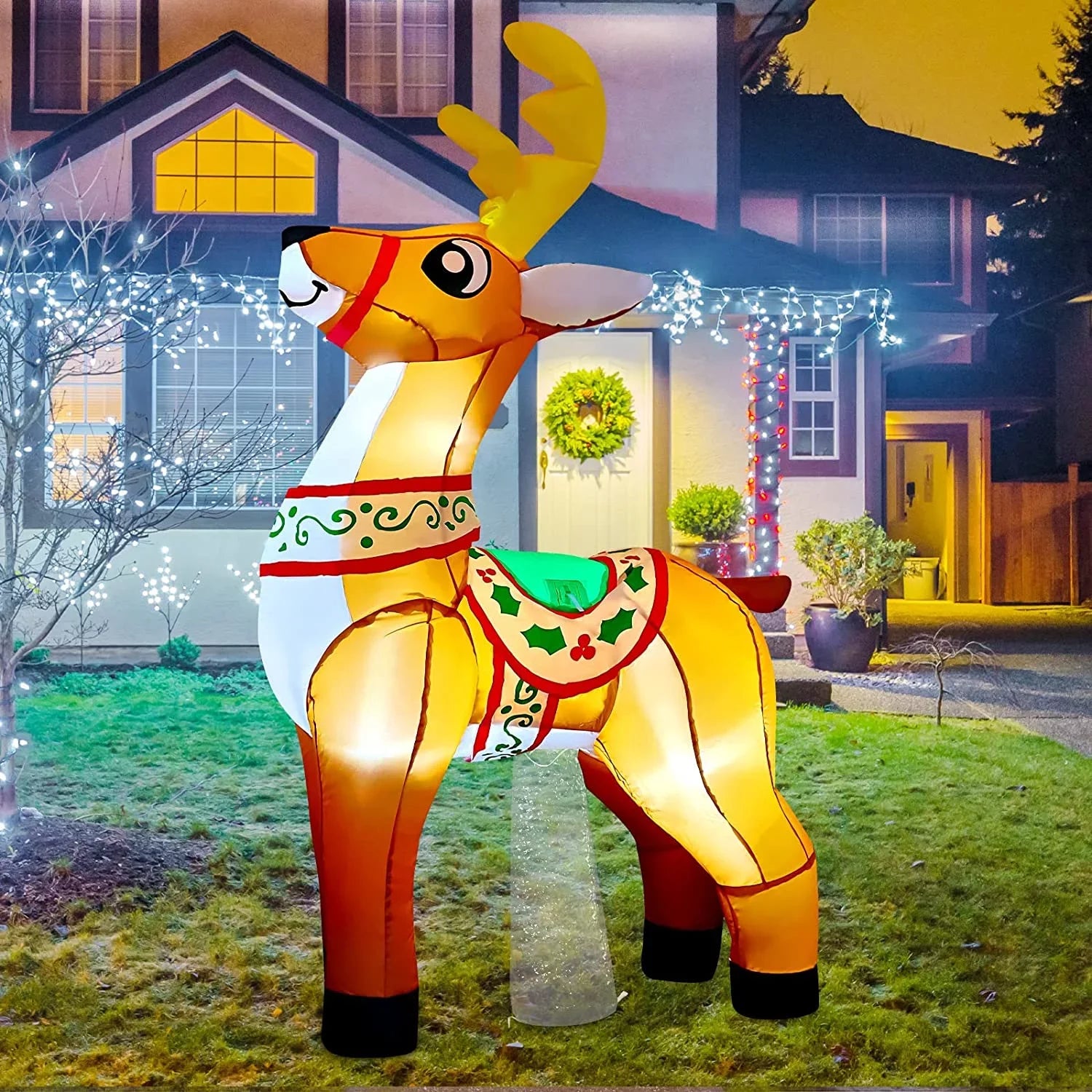 GOOSH Christmas Inflatables 5.7 FT Reindeer Christmas Inflatable, Reindeer Inflatables Outdoor Decorations Reindeer Blow Up with LED Lights, Christmas Inflatable Decorations Clearance for Xmas/Holiday