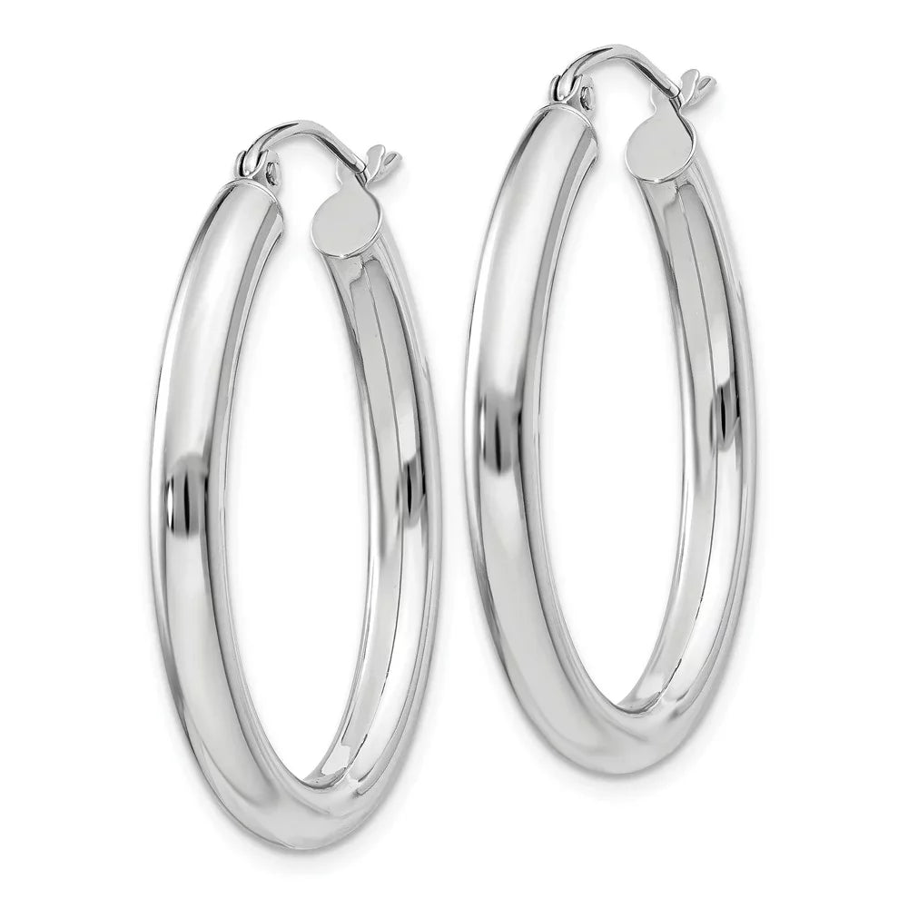 Real 14kt White Gold Polished 3.5mm Oval Tube Hoop Earrings; for Adults and Teens; for Women and Men